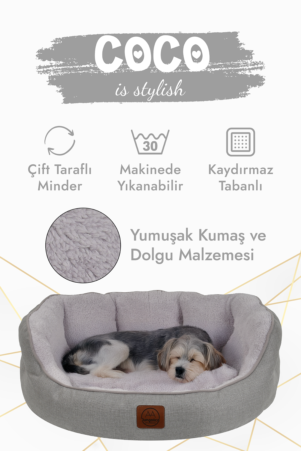 جای خواب دوطرفه سگ و گربه جونگولیکا Jungolica Pet Products Coco، مدل JPP72، خاکستری