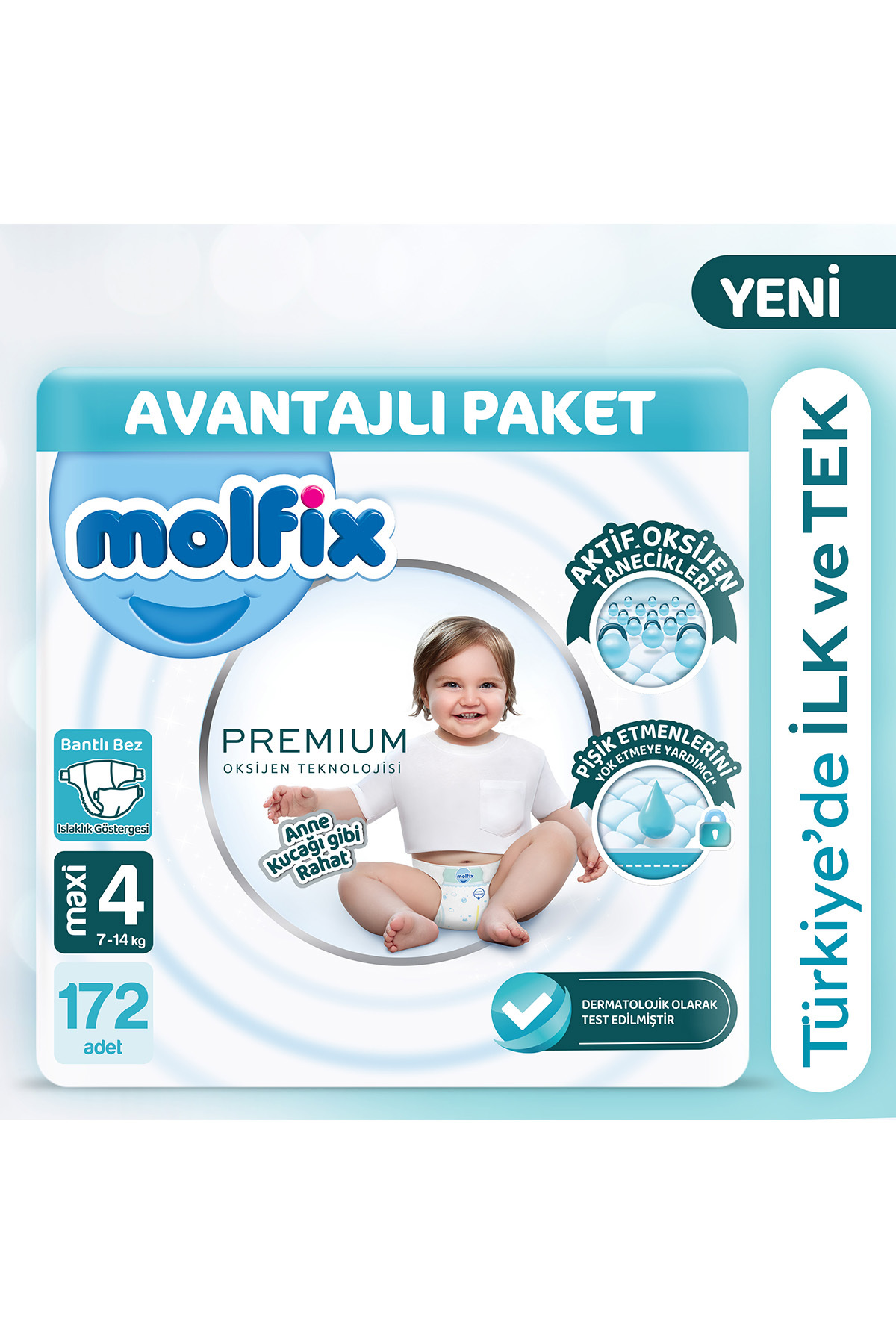 پوشک بچه پکیج پرمیوم مزیت 4 سایز 172 عدد اورجینال Molfix