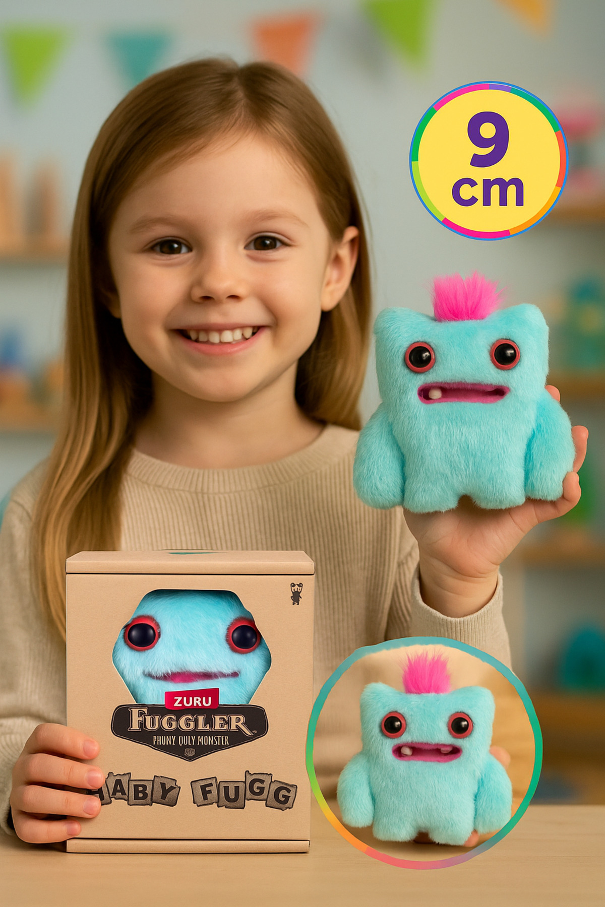 اسباب بازی های پشمی مینی کلکسیونی ZURU FUGGLER BABY FUGGS خنده دار و زشت مخمل با چشم گشاد آبی عجیب غریب 9 سانتی متر TOYFEST