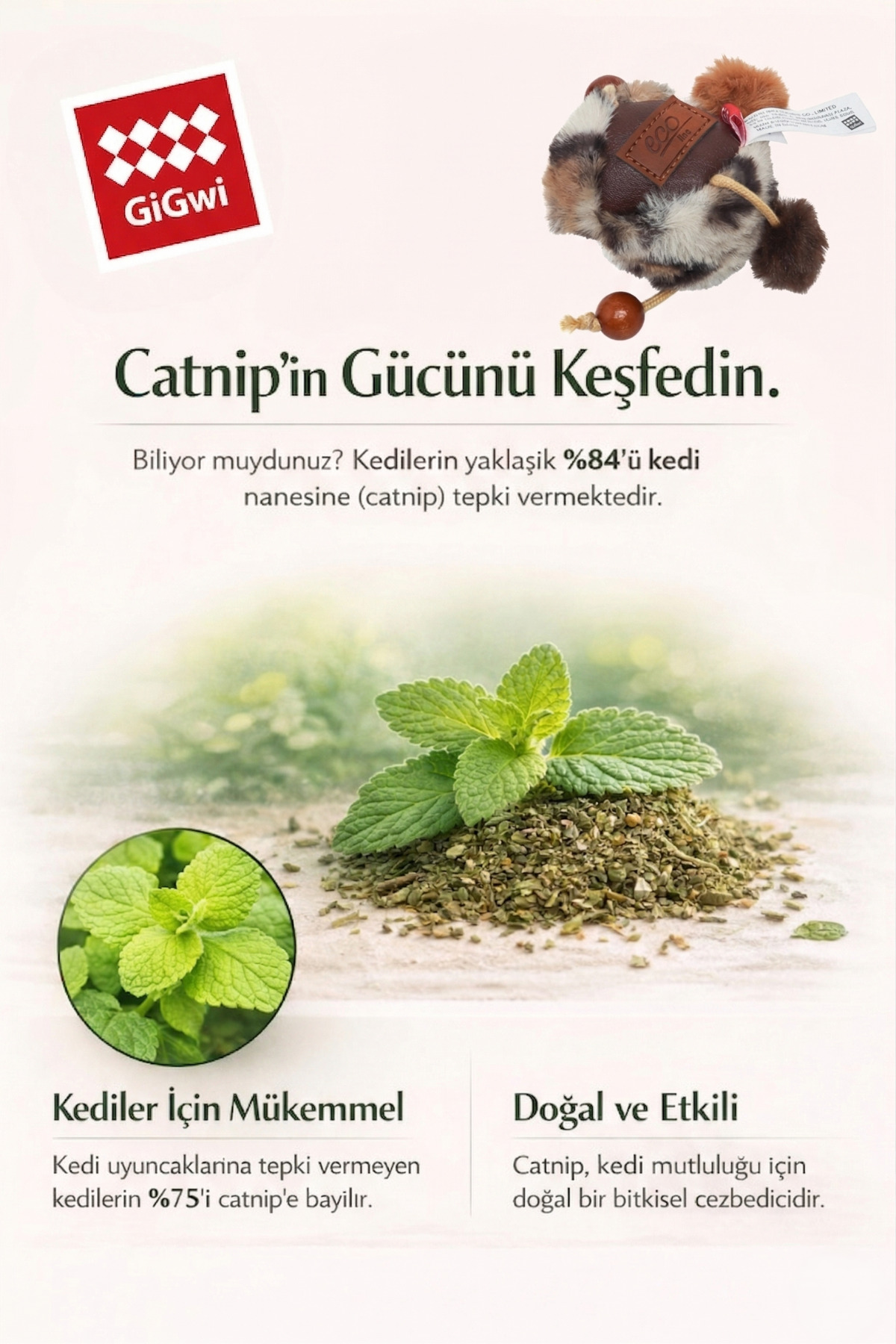 اسباب‌بازی توپ گربه حاوی کت‌نیپ Catch & Scratch Eco Line Ball، گیوی Gigwi مدل 9712، قهوه‌ای