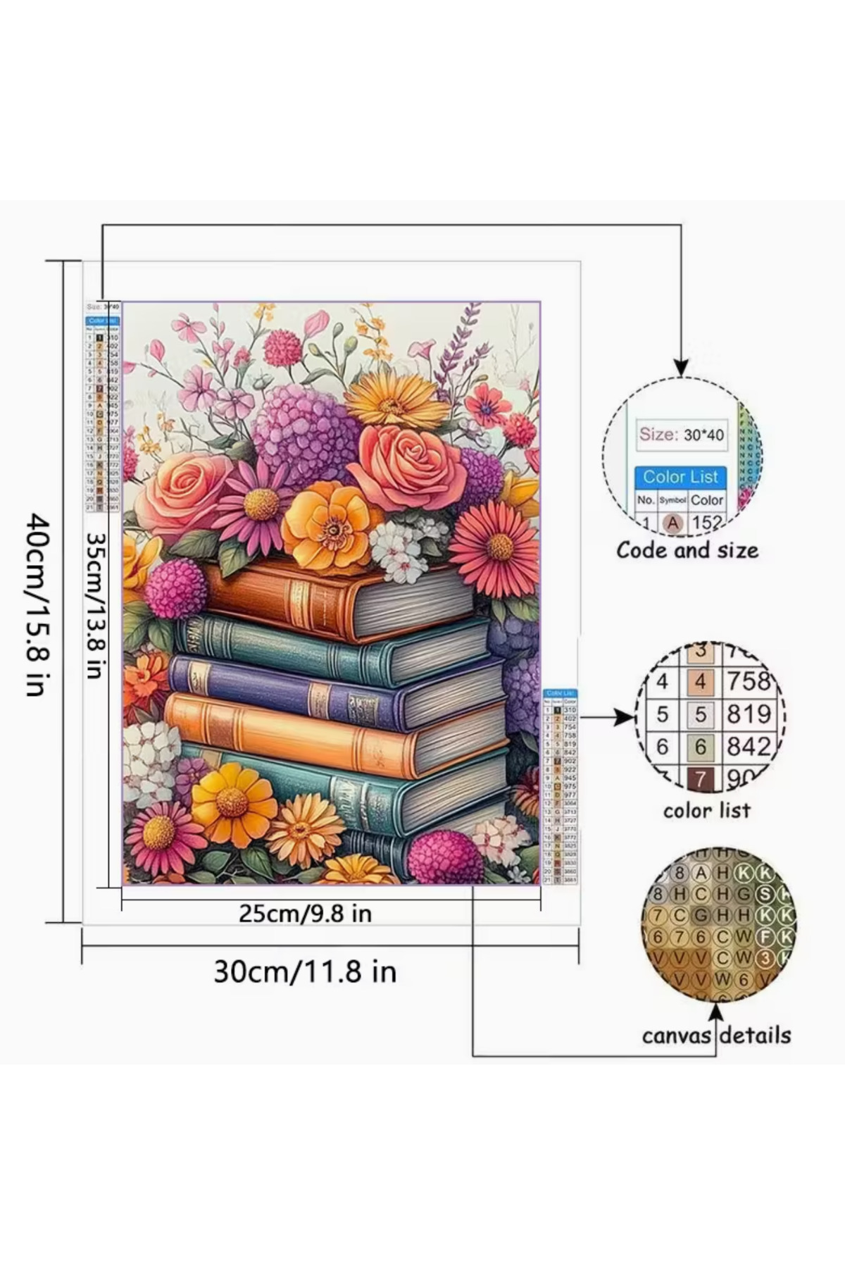 پازل ست نقاشی 5 بعدی موزاییک الماس کتاب و گل 30 40 سانتی متر ŞAN ART DESİGN
