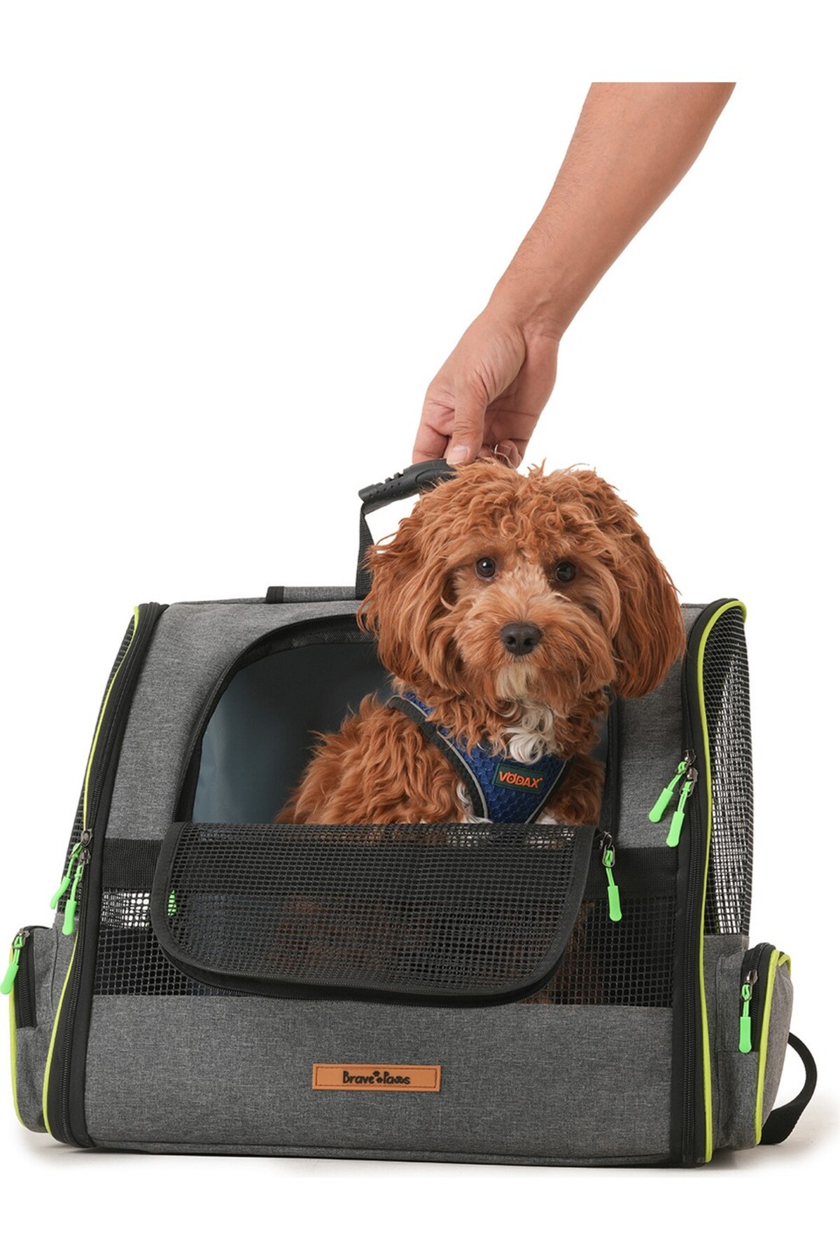 کیف حمل گربه و سگ پیرامید XL بریو پاوز BRAVE PAWS، تهویه‌دار طوسی