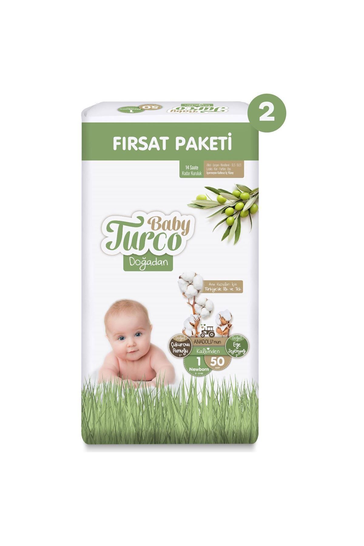 پوشک بچه بسته فرصت اقتصادی دوغادان نوزاد شماره 1 100 عدد اورجینال Baby Turco