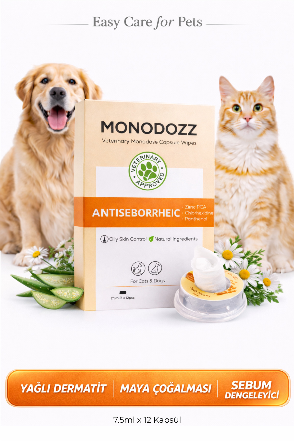 دستمال کپسولی درموکازمتیک تنظیم‌کننده سبوم برای گربه و سگ مونودوز MONODOZZ مدل 006