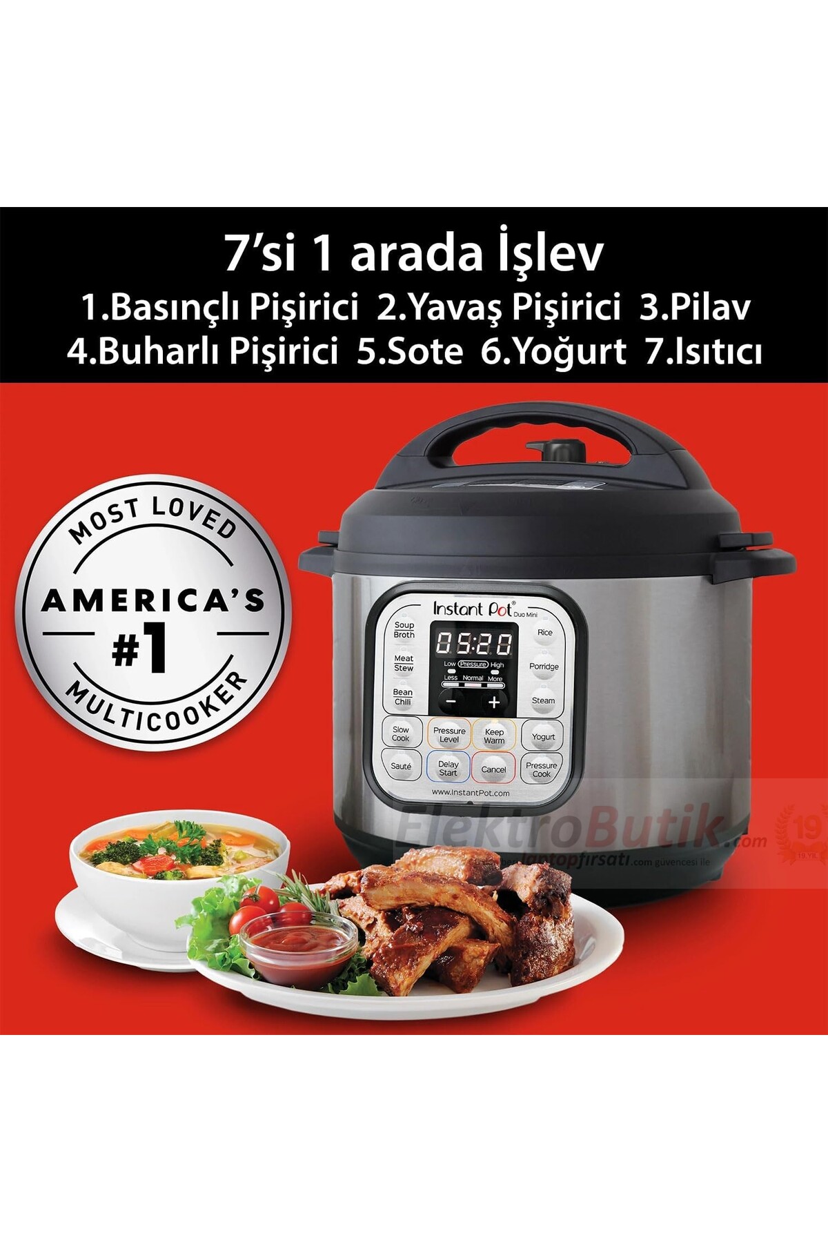 پلوپز چندکاره بخارپز INSTANT DUO MINI 7 IN 1 با قابلمه فولادی ضد زنگ 3 لیتری ماست ساز اورجینال Instant Pot