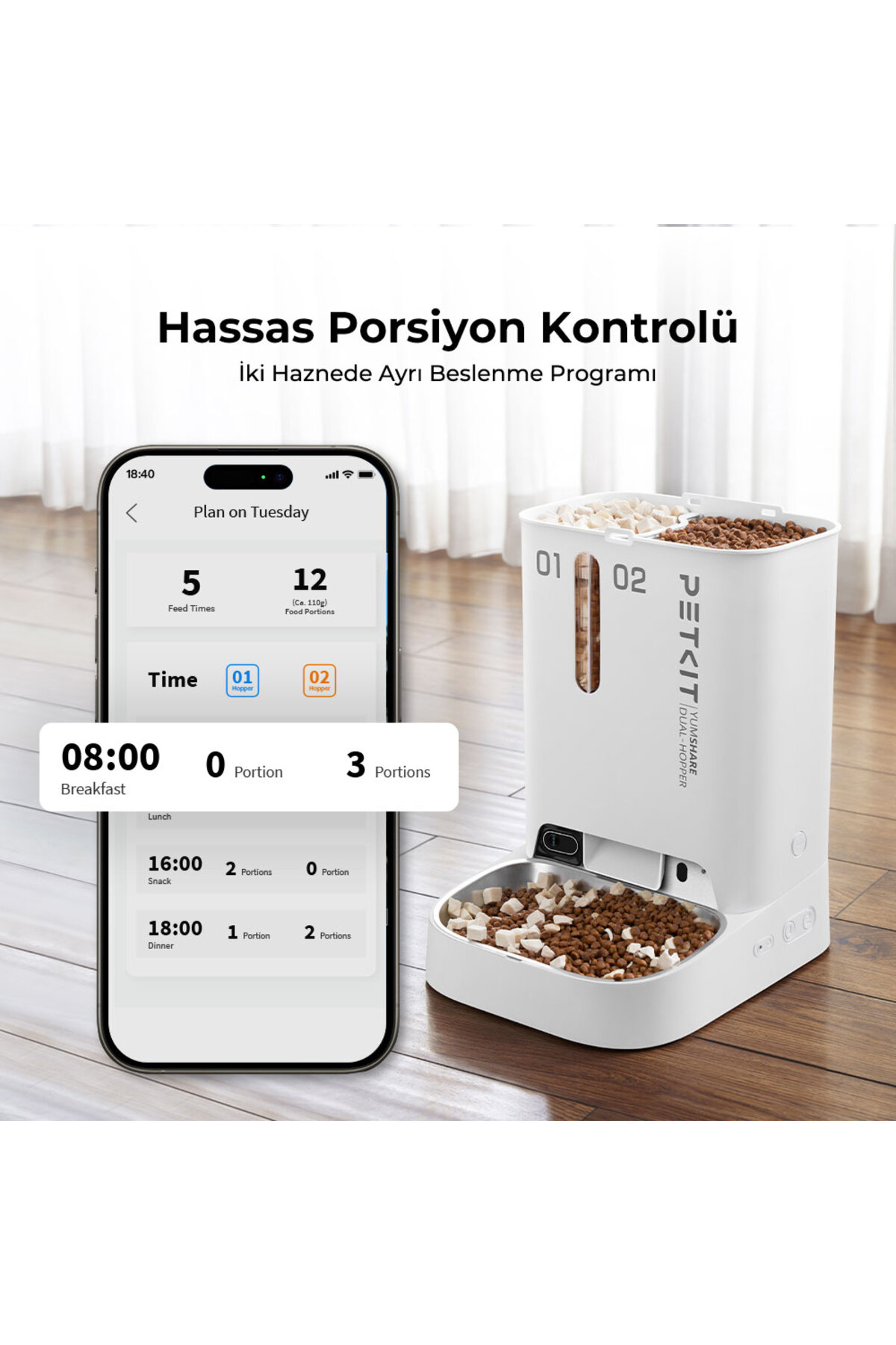 ظرف غذای هوشمند دوربین‌دار دو‌مخزنه پت‌کیت Petkit Yumshare، سفید