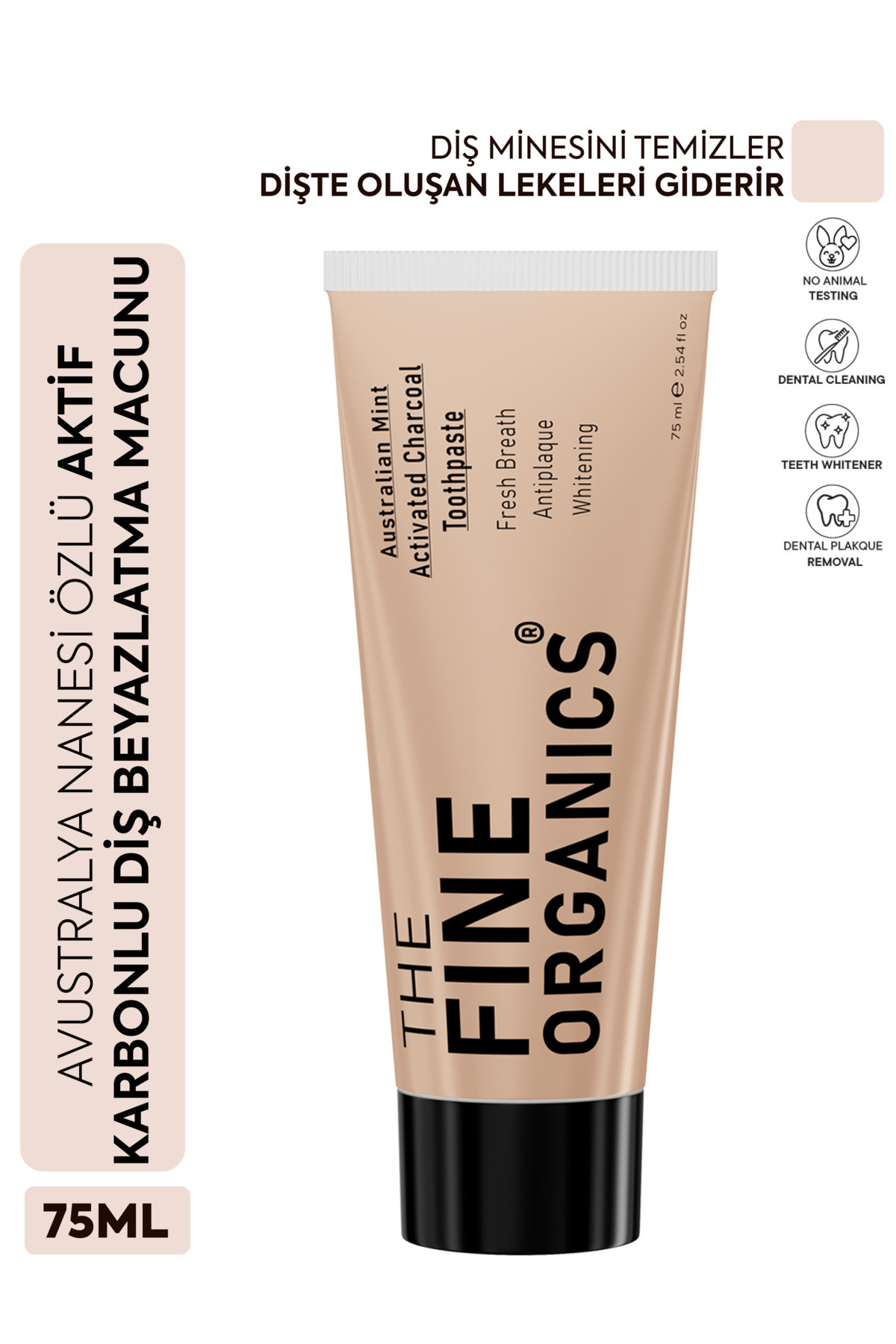 محصولات سفیدکننده دندان خمیر با کربن فعال سفید کننده عصاره نعناع استرالیایی 75 میل THE FINE ORGANICS