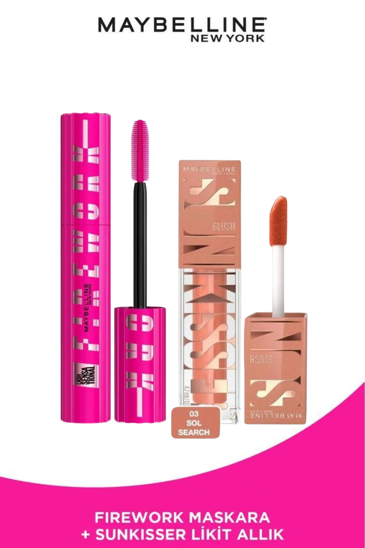 ریمل &amp; SUNKISSER LIQUID BLUSH 03 جستجوی سمت چپ مجموعه آرایش هدیه Maybelline New York