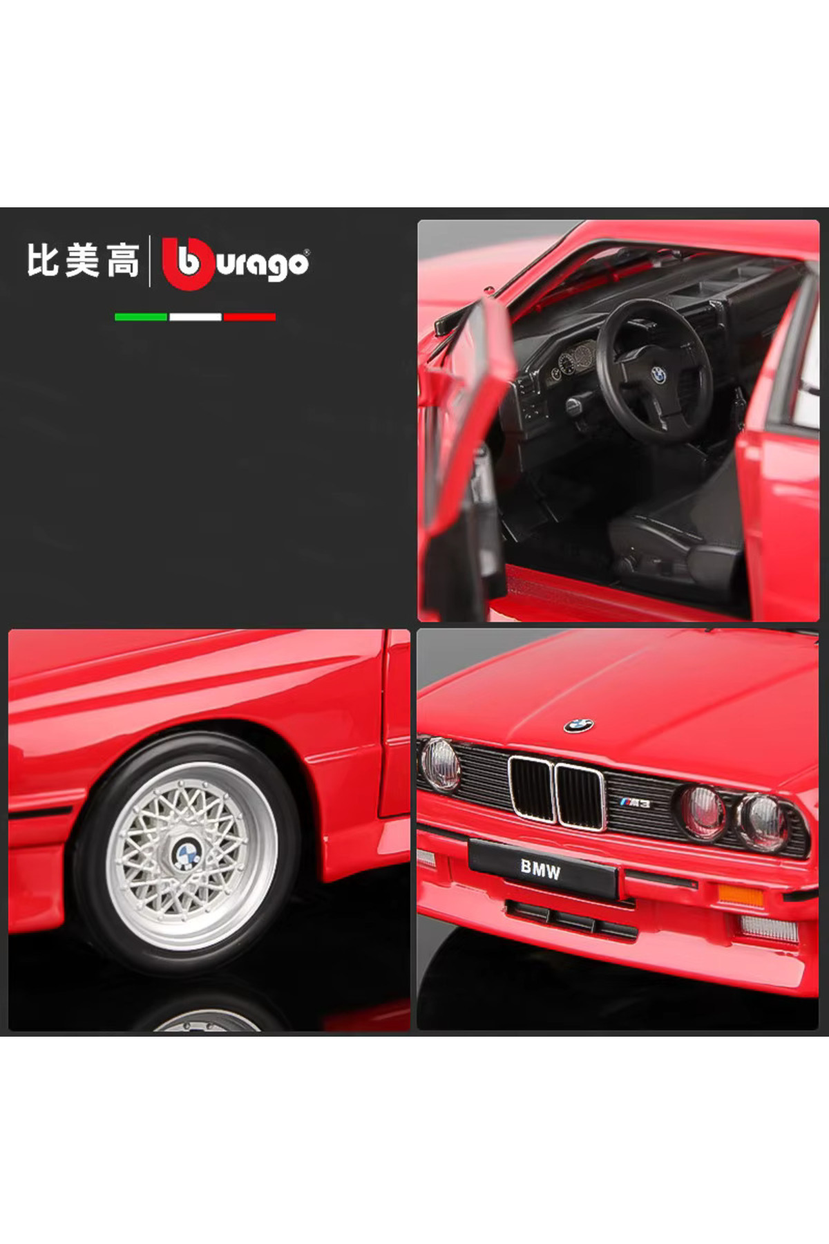 مدل خودرو BMW 3 SERIES M3 E30 1988 MODEL CAR 1:24 SCALE RED BURAGO اورجینال Feyza Oyuncak