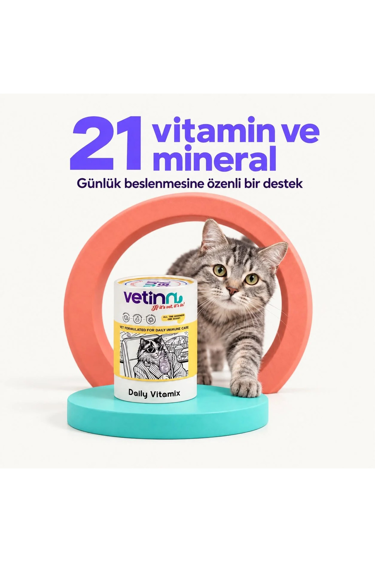 مکمل مولتی‌ویتامین گربه وتین Vetinn Daily Vitamix، پودر ۱۵۰ گرمی