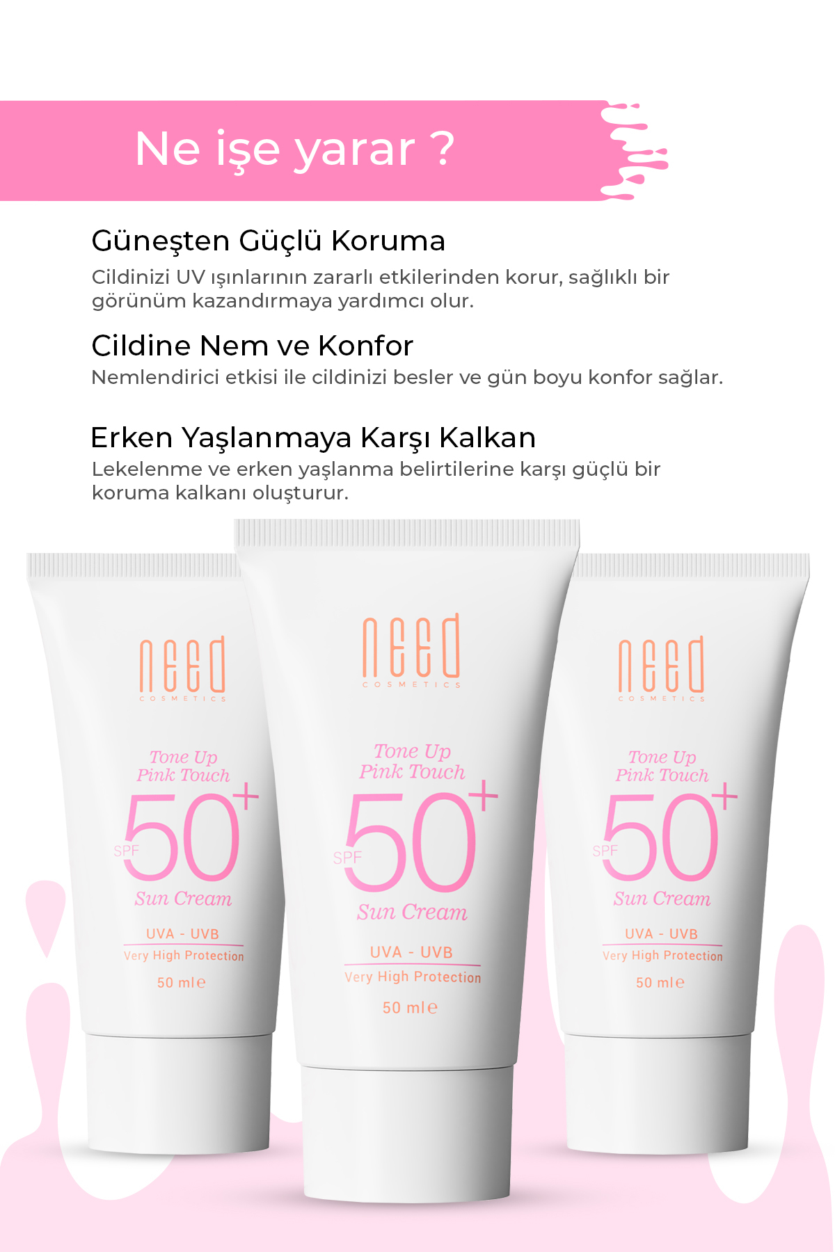 کرم ضد آفتاب صورت هیدرا پینک با SPF 50 و حجم 50 میلی لیتر NEED COSMETİCS