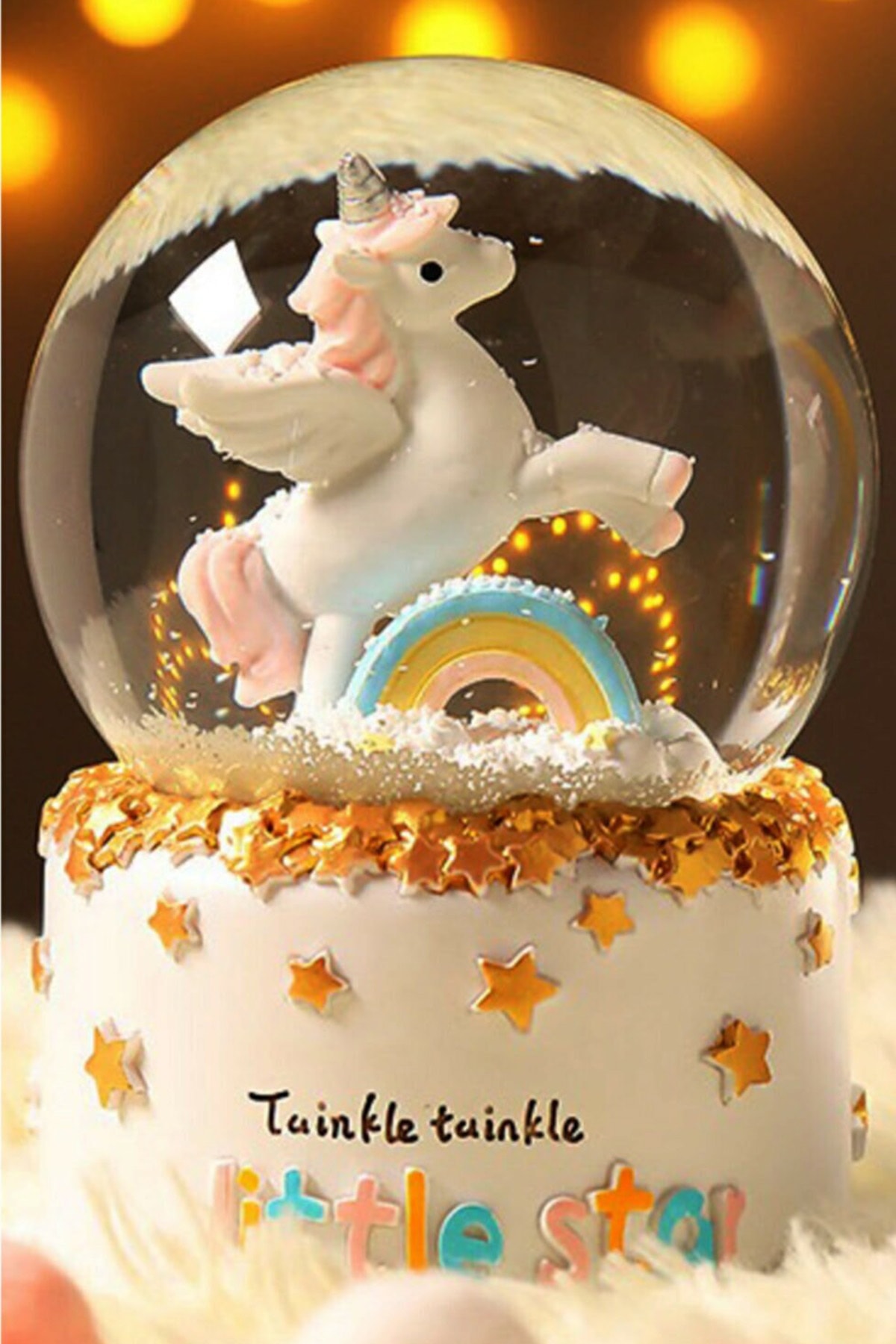 گوی برفی LITTLE STAR RAINBOW UNICORN SNOW GLOBE سایز متوسط ​​با نورهای تغییر رنگ و دانه برف موسیقی از ترکیه Zemtigo