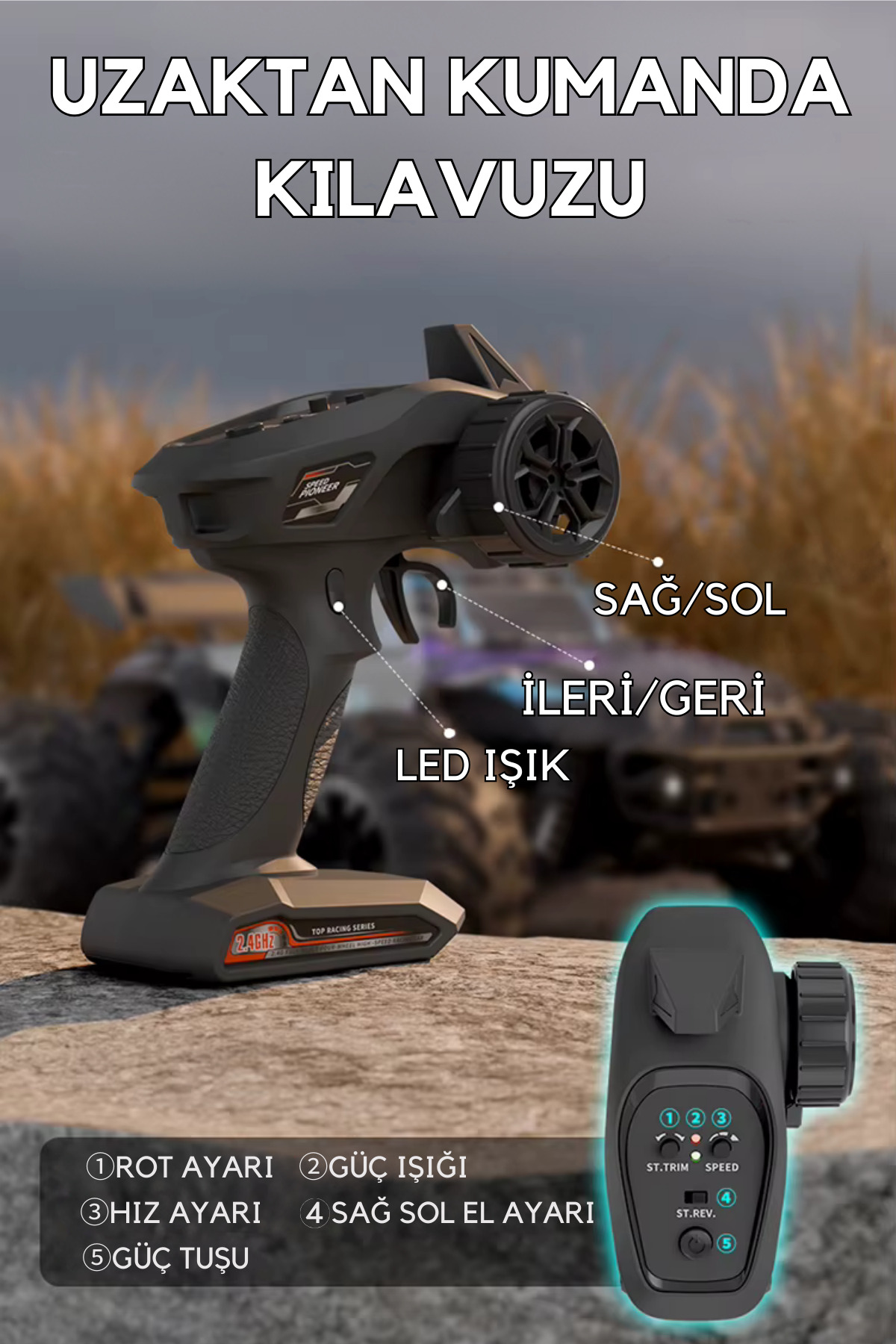 ریموت اسباب‌بازی ماشین با سرعت 50 کیلومتر 4X4 آفرود 1300 MAH جیپ چرخ بالا شارژی از ترکیه giffy