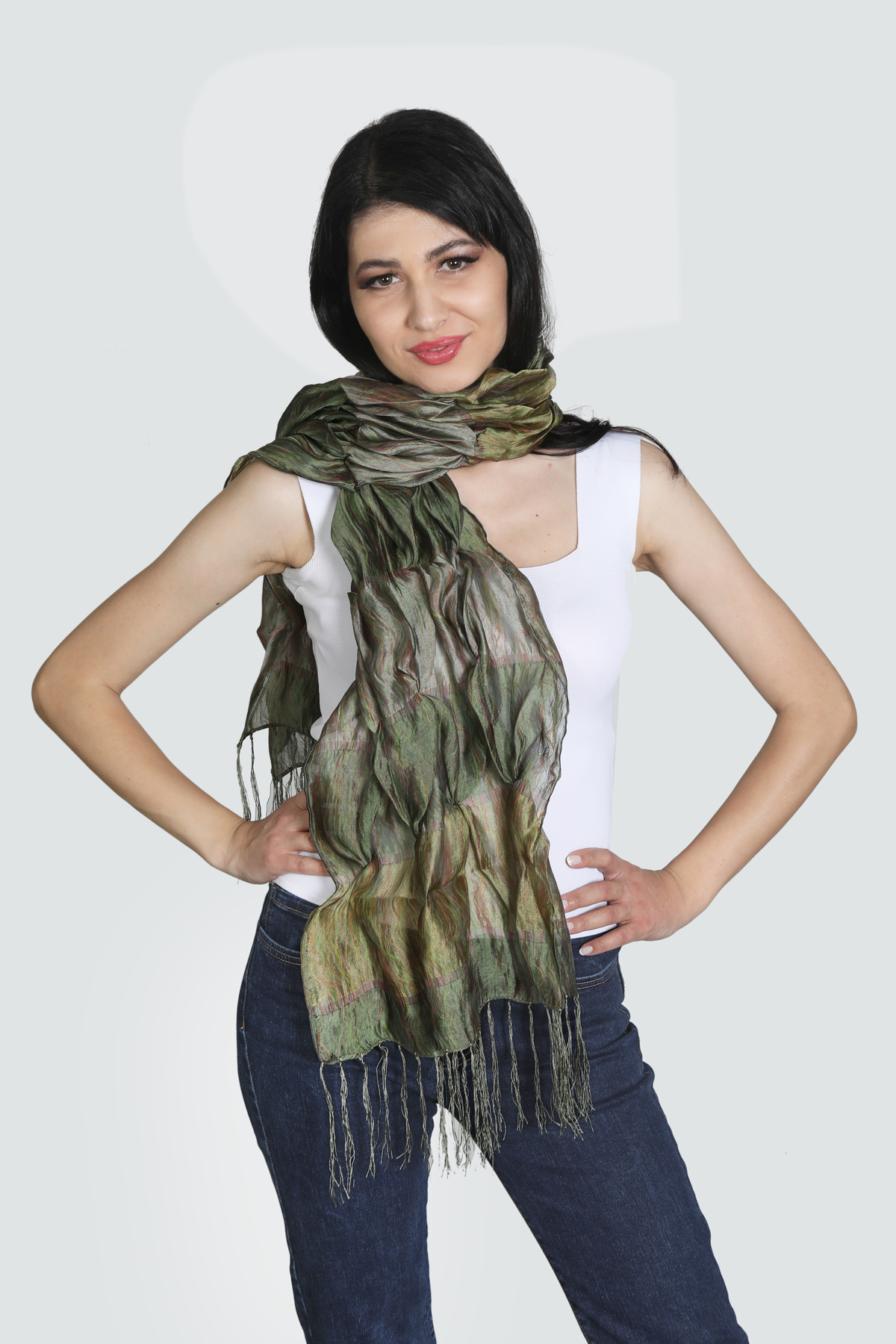 شال ابریشمی ساتن سبز میستیک Mystic مدل MS-364 زنانه