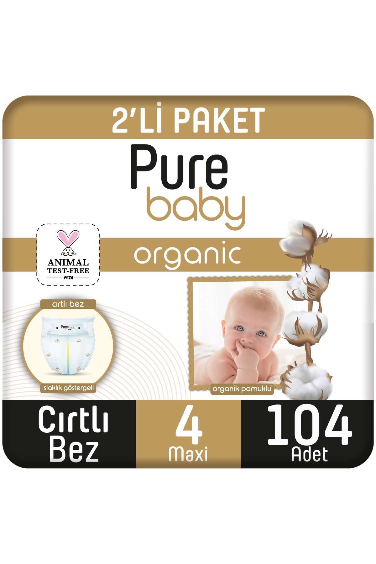 پوشک بچه پارچه مخملی پنبه ای ارگانیک 2 بسته اندازه 4 حداکثر 104 اورجینال Pure Baby