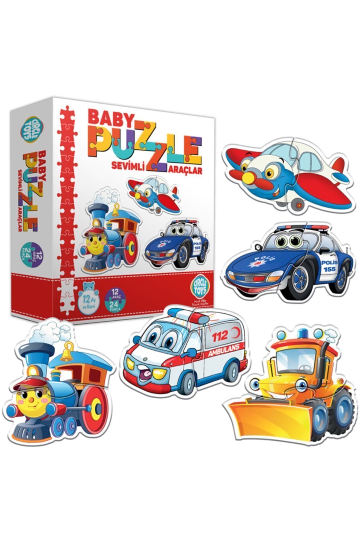 پازل 12 وسایل نقلیه 24 تکه کودک ناز درک مهارت توجه از ترکیه Circle Toys
