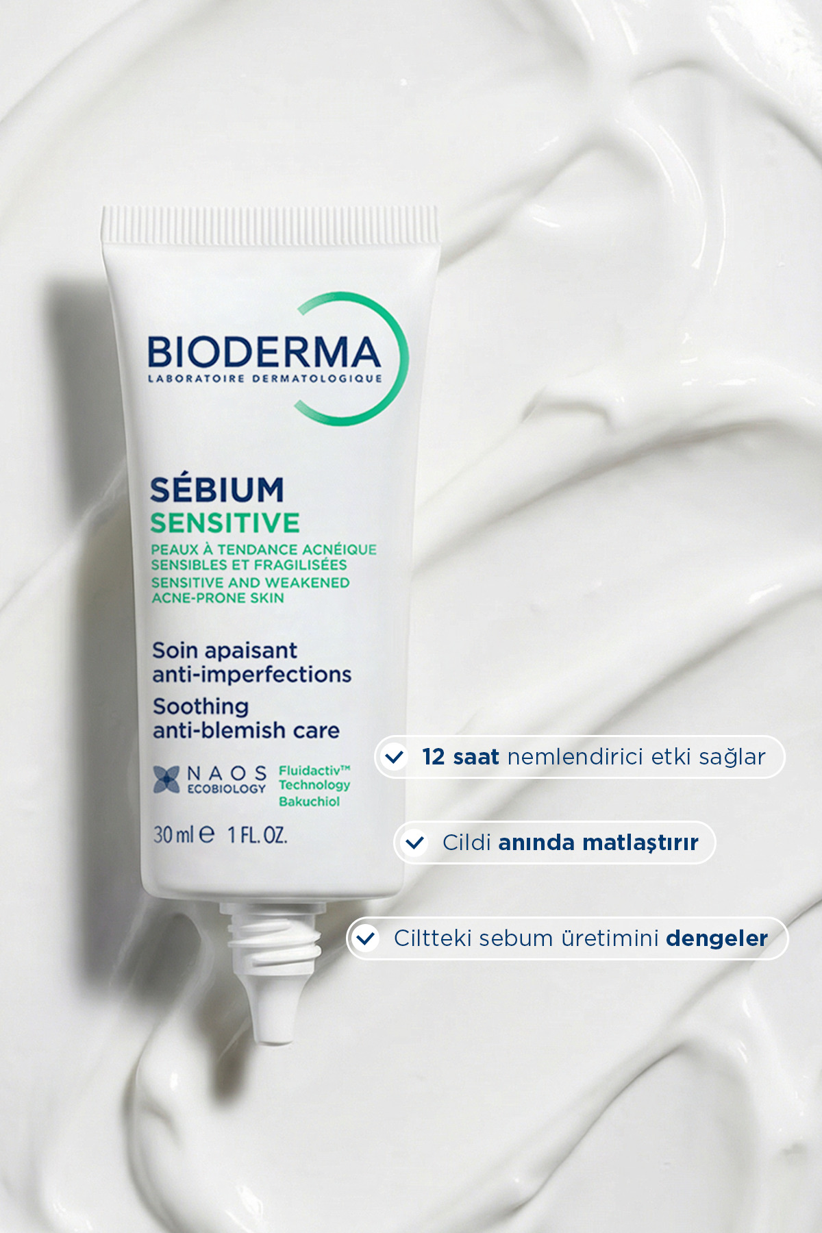 کرم مرطوب کننده و ضد آکنه مدل Sensitive با حجم 30 میل بایودرما Bioderma