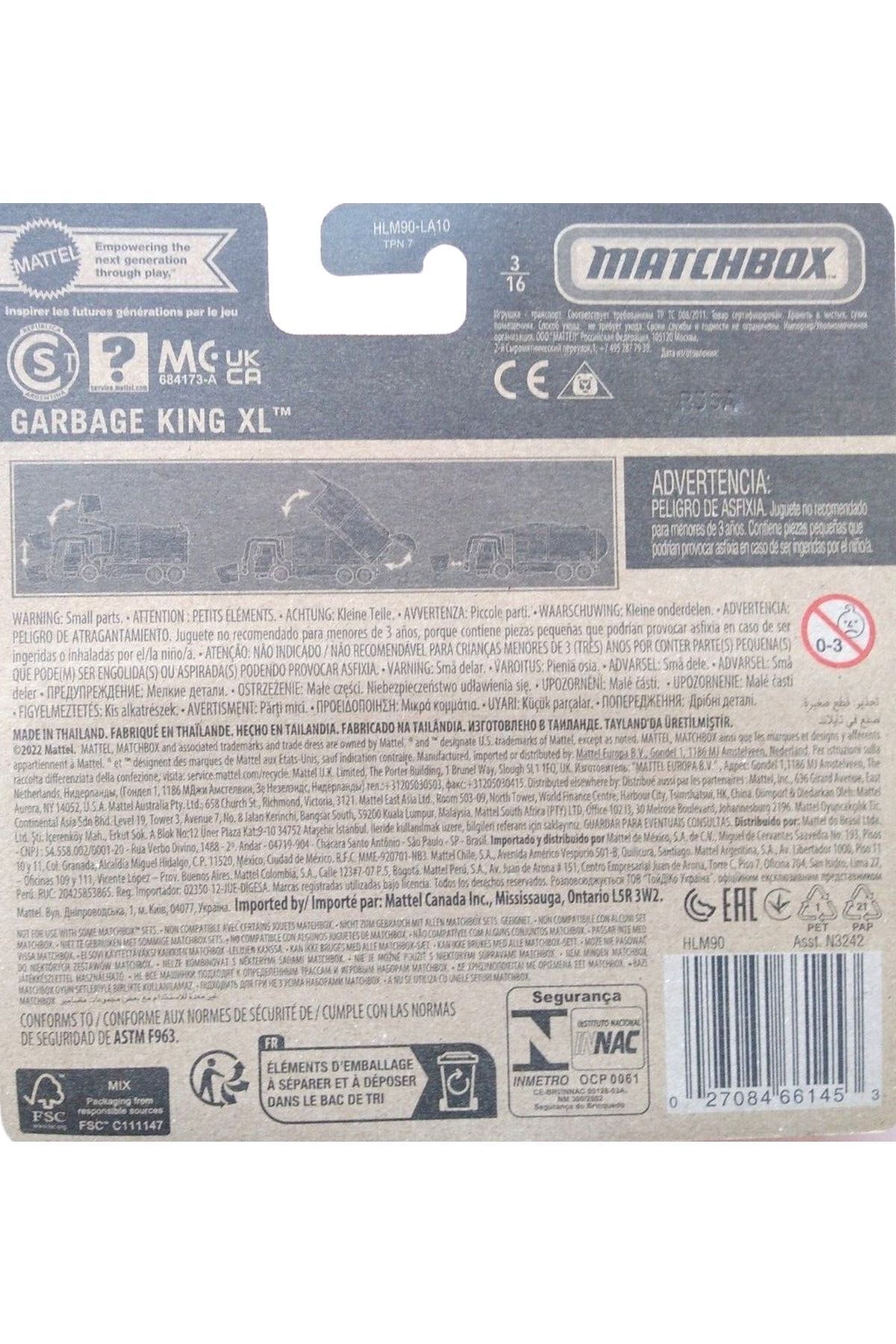 مدل خودرو ماشین حمل زباله GARBAGE KING XL اصل مجوز مهندسی وسیله نقلیه اسباب بازی DIECAST اورجینال Matchbox