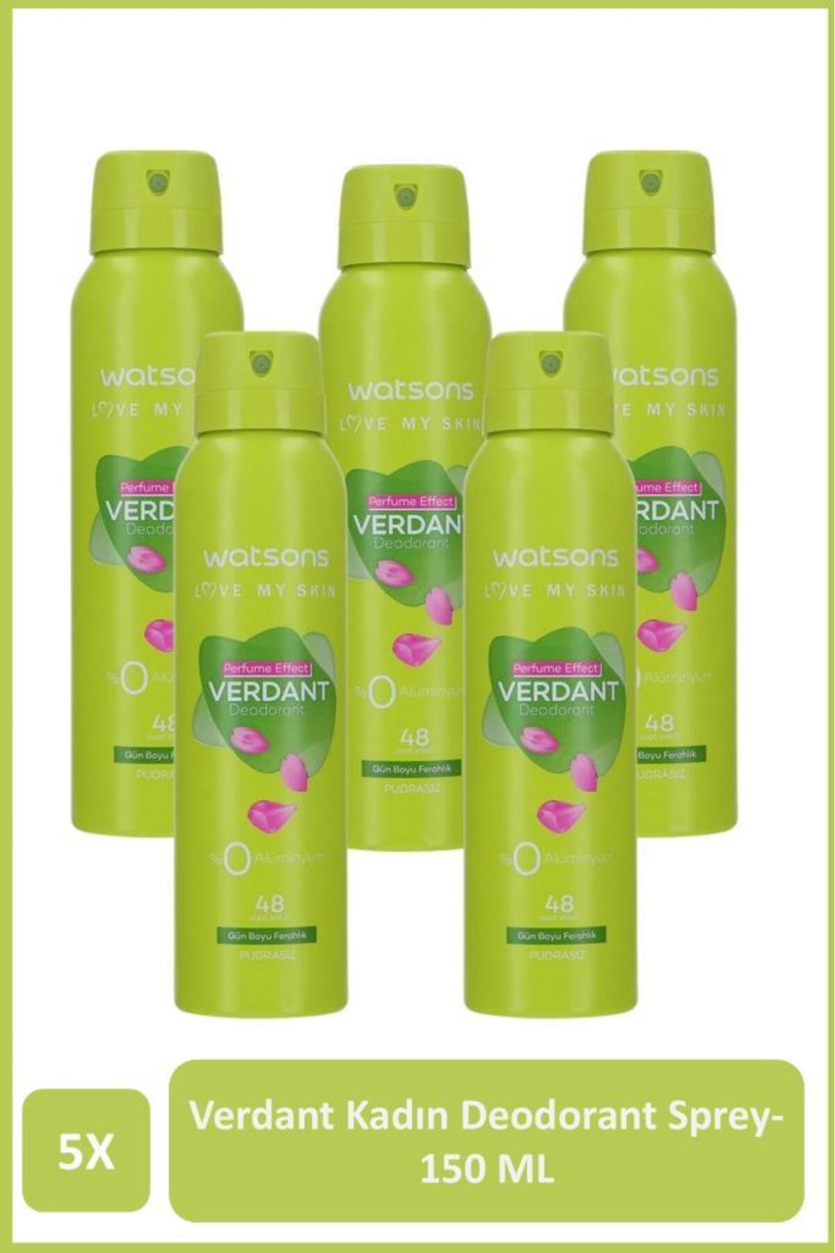 اسپری دئودورانت زنانه واتسونز Watsons Verdant بدون پودر، بسته ۵ عددی ۱۵۰ میلی‌لیتری