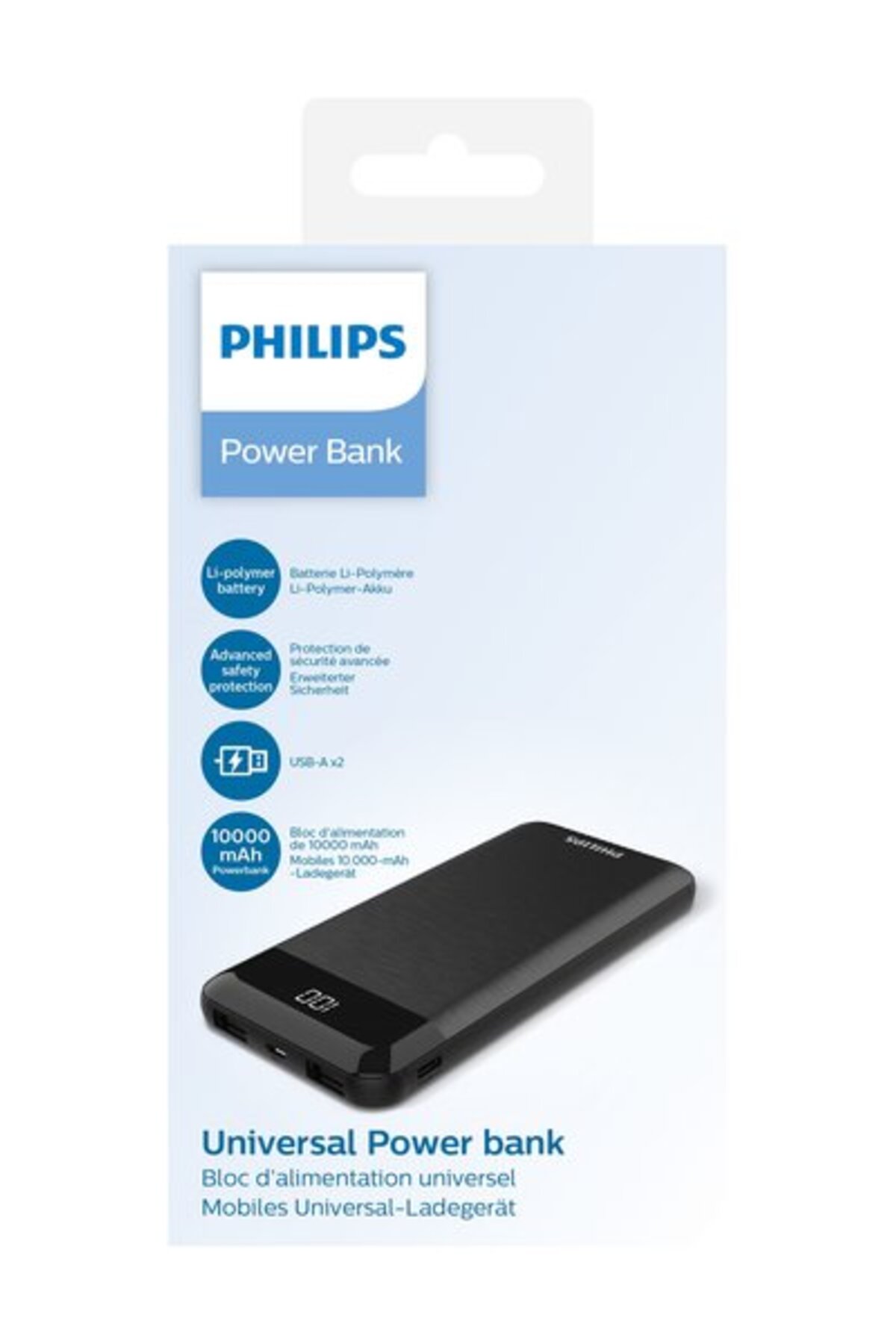 پاوربانک پاور بانک 10000 میلی آمپری DLP2710 نشانگر برق LCD اتصال USB A 2X مشکی اورجینال Philips