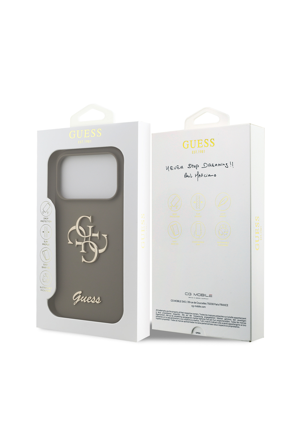 کاور و قاب سازگار با IPHONE 17 PRO جلد لوگوی متنی دارای مجوز اصلی قهوه ای اورجینال Guess
