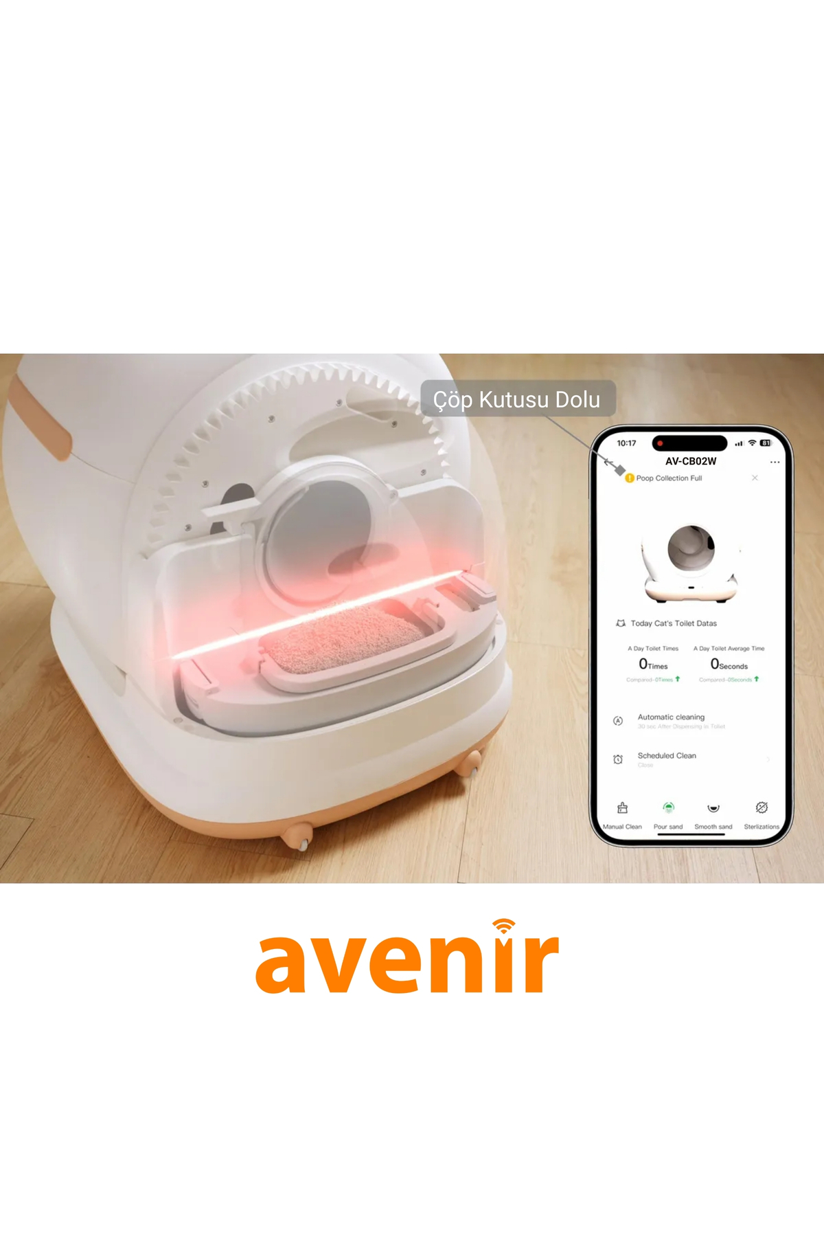 توالت هوشمند و خودکار گربه آونیر AVENİR مدل AV-CB02W-S214 با دوربین هدیه و مخزن ۷۵ لیتری