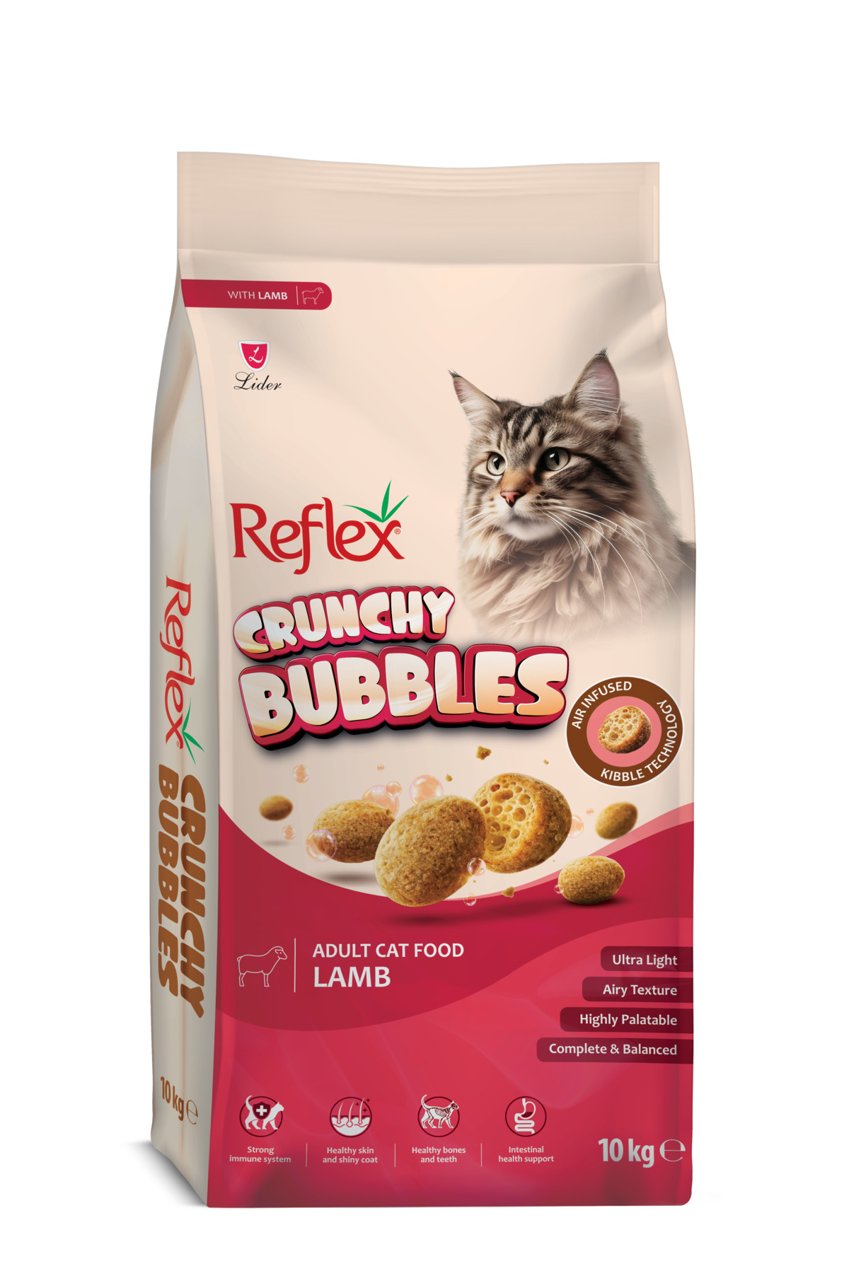 غذای خشک گربه بالغ رفلکس Reflex Crunchy Bubbles با طعم گوشت بره، ۱۰ کیلوگرم