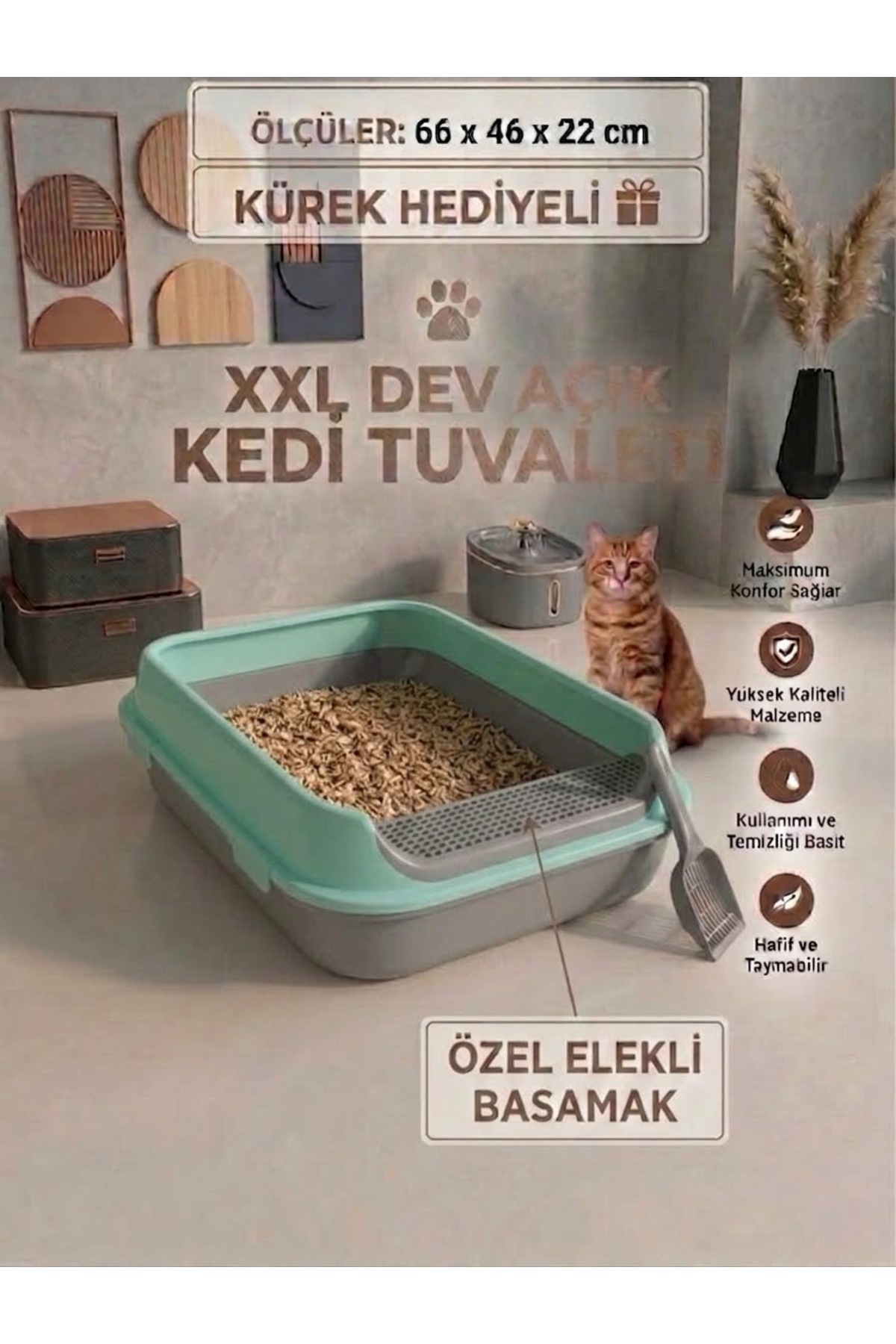 توالت روباز گربه اورگاکیتی Orgakitty مدل acıkdev، سایز XXL با بیلچه خاکی