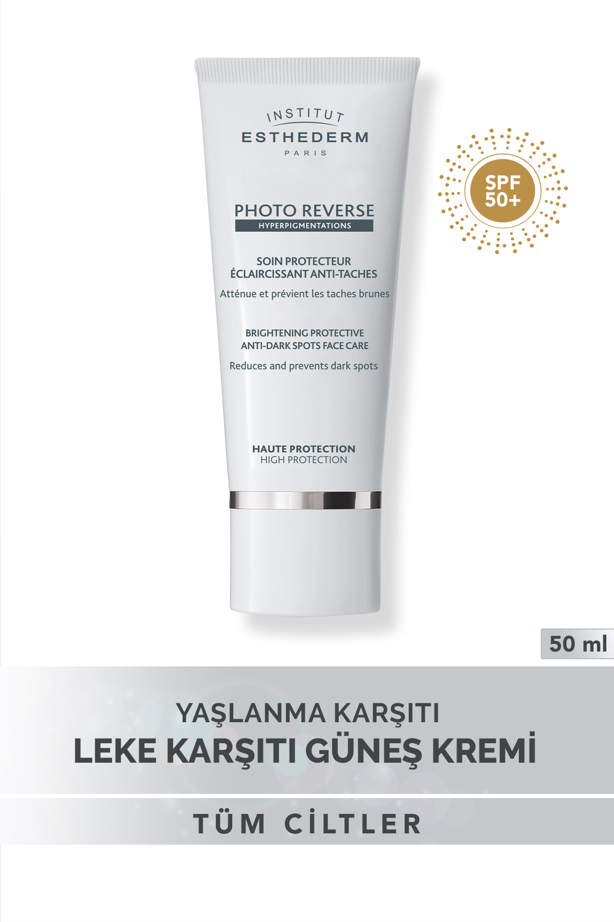 INSTITUT ESTHEDERM کرم ضدآفتاب محافظت‌کننده اوراق Uva/UVB SPF50+ باعث معکوس شدن لکه‌های عکس 50 میلی‌لیتر