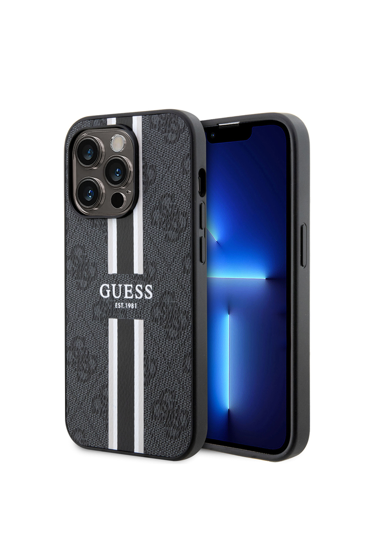 کاور و قاب سازگار آیفون 14 پرو مکس دارای مجوز شارژ MAGSAFE پوشش طرح راه 4G مشکی اورجینال Guess