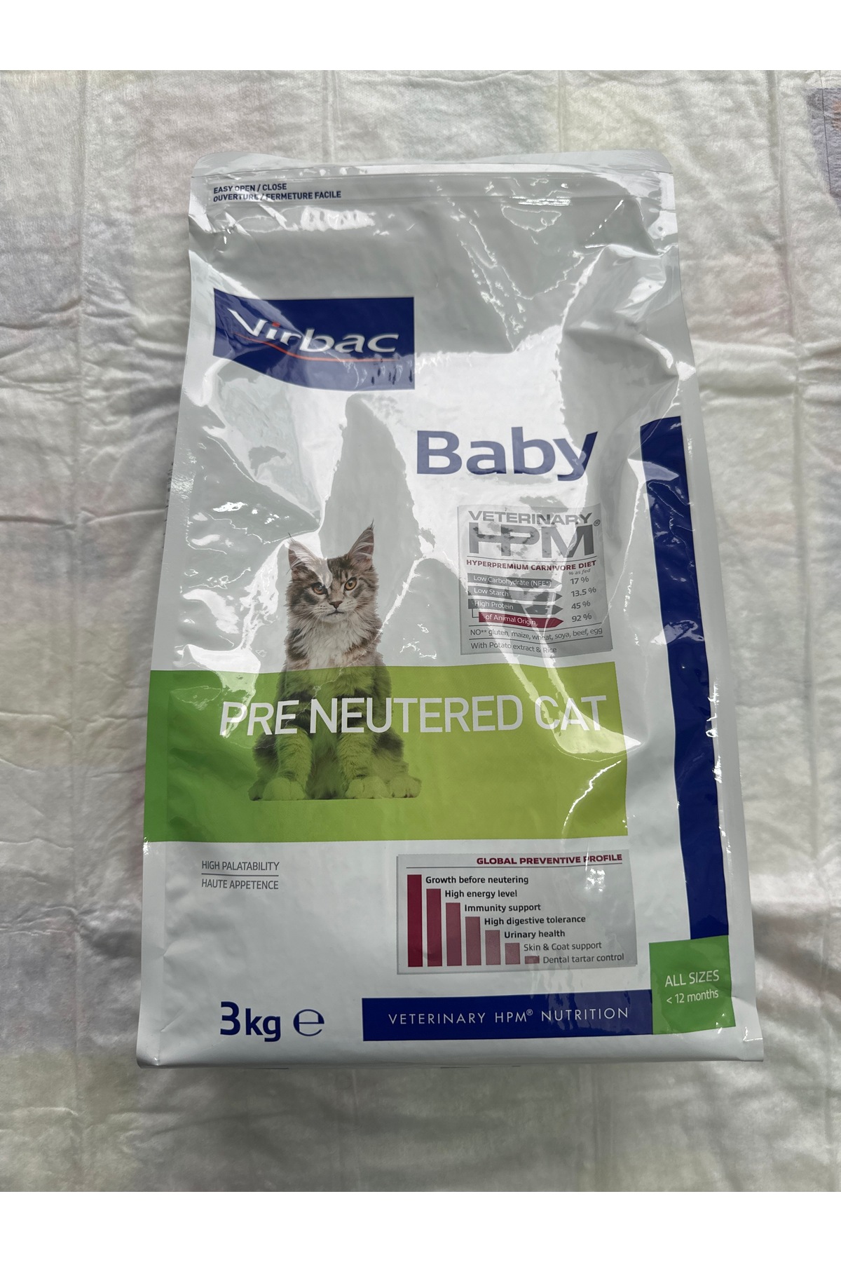 غذای خشک گربه ویر‌باک Virbac Baby Cat Food Pre-Neutered، طعم مرغ، ۳ کیلوگرم