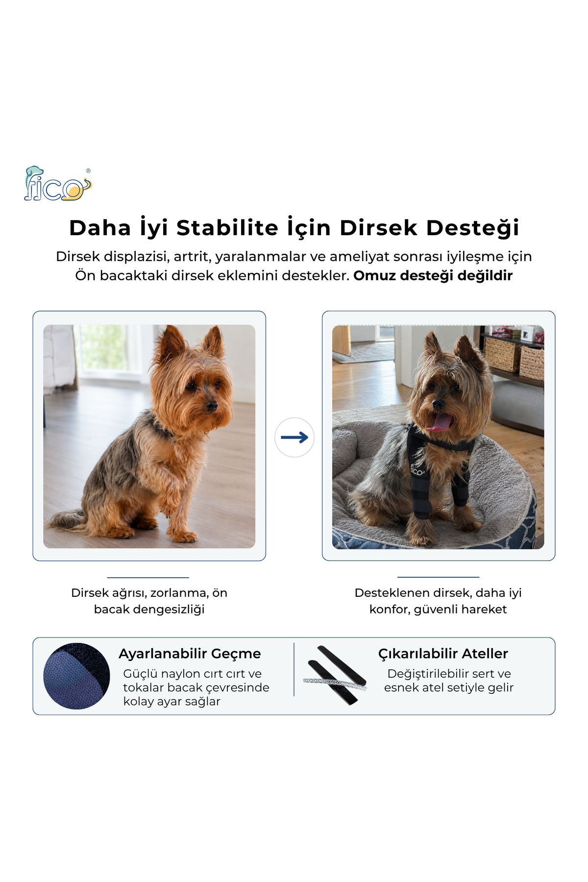محافظ آرنج پای جلویی چپ سگ فیکو پتس Fico Pets، مدل EB، سرمه‌ای