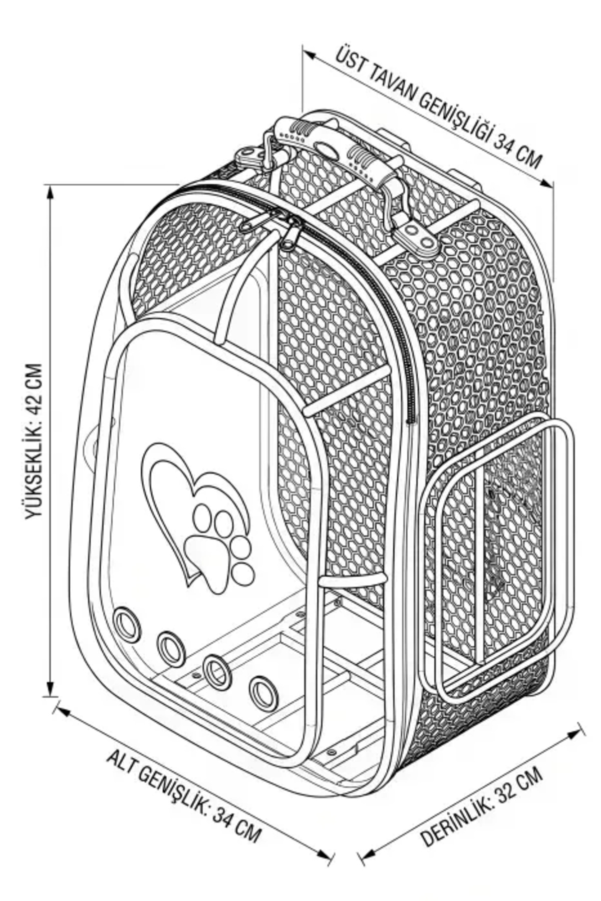 کوله‌پشتی حمل گربه و سگ میگنو Migno مدل Air Model، طرح فضانوردی با توری مربعی، صورتی (AİR005)