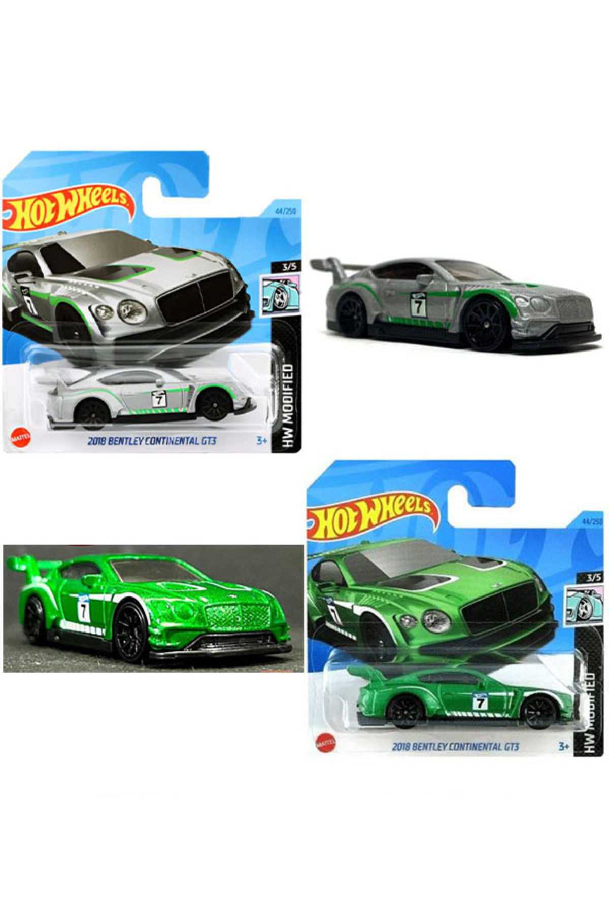 ماشین اسباب بازی 2018 مجموعه اتومبیل BENTLEY CONTINENTAL GT3 GRAY & GREEN 2 1:64 هات ویلز اورجینال HOT WHEELS