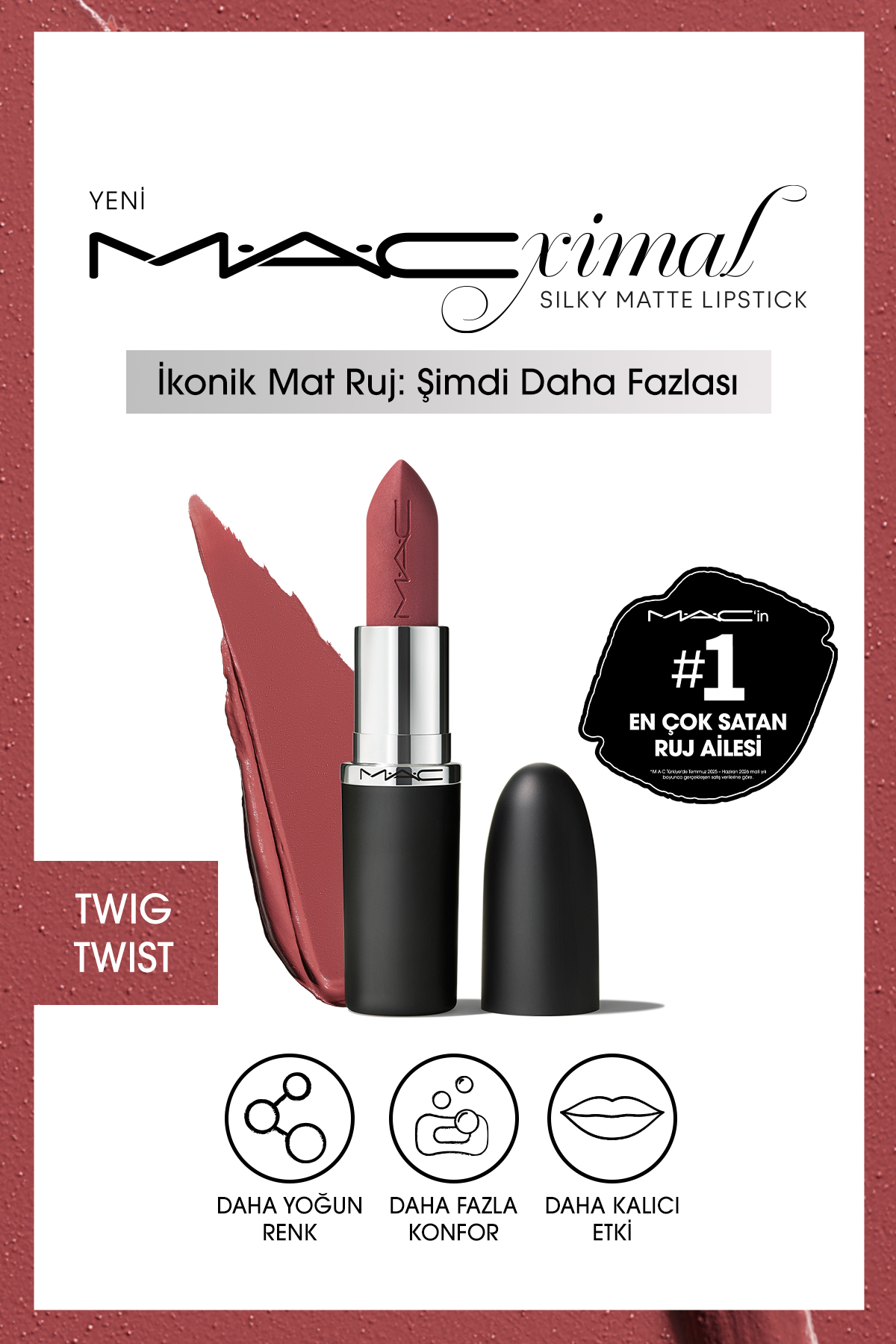 Mac لوازم آرایشی مات و مرطوب لب با رنگدانه قوی توییگ توییست