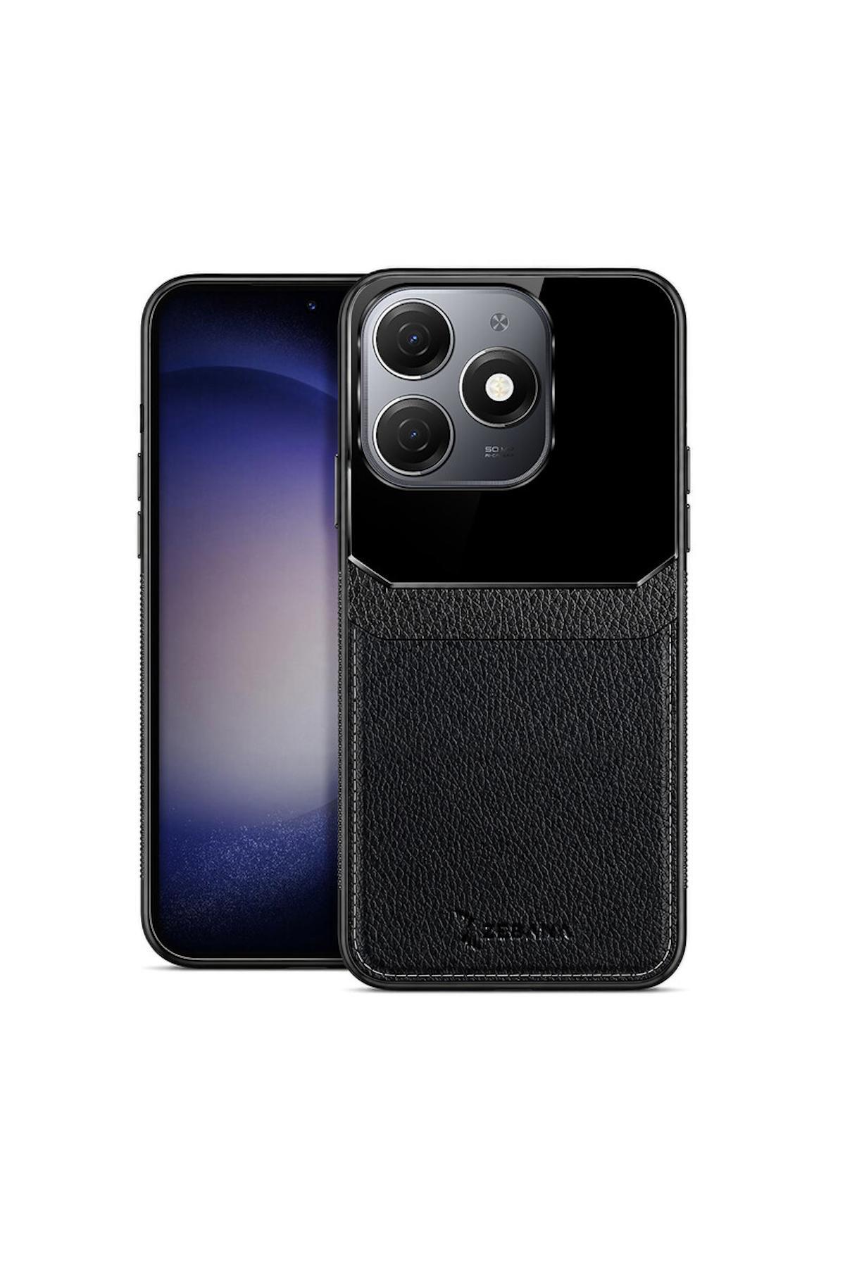 کاور و قاب TECNO SPARK 20C COMPATIBLE LENS CASE چرمی مشکی اورجینال Zebana
