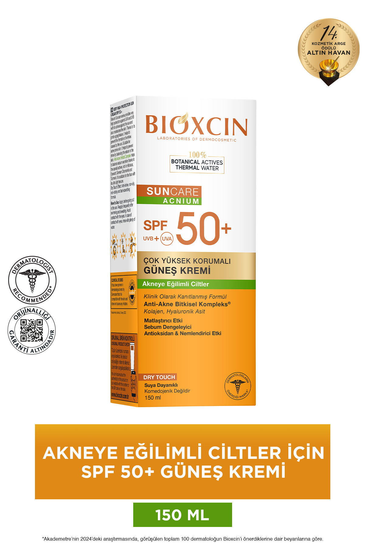 کرم ضد آفتاب صورت مراقبت از پوست برای مستعد آکنه با SPF 50 150 میل لمس خشک مات کلاژن Bioxcin
