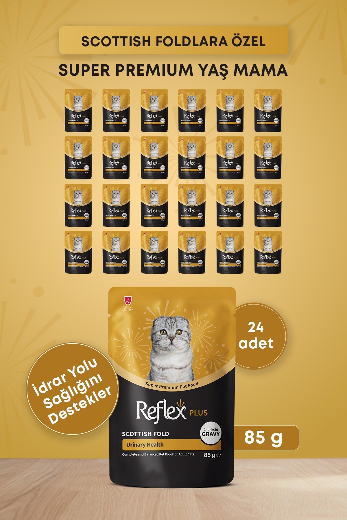 غذای کنسروی گربه بالغ رفلکس Reflex Plus Scottish Fold Urinary Health، ۲۴ عددی، هرکدام ۸۵ گرم