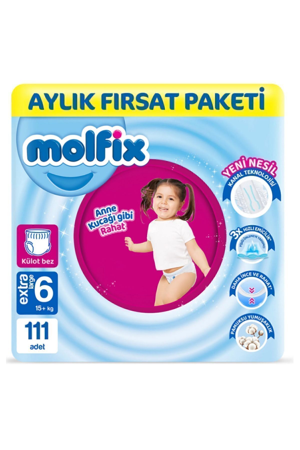 پوشک بچه شورتی سایز 6 E.LARGE بسته فرصت ماهانه 111 عدد اورجینال Molfix