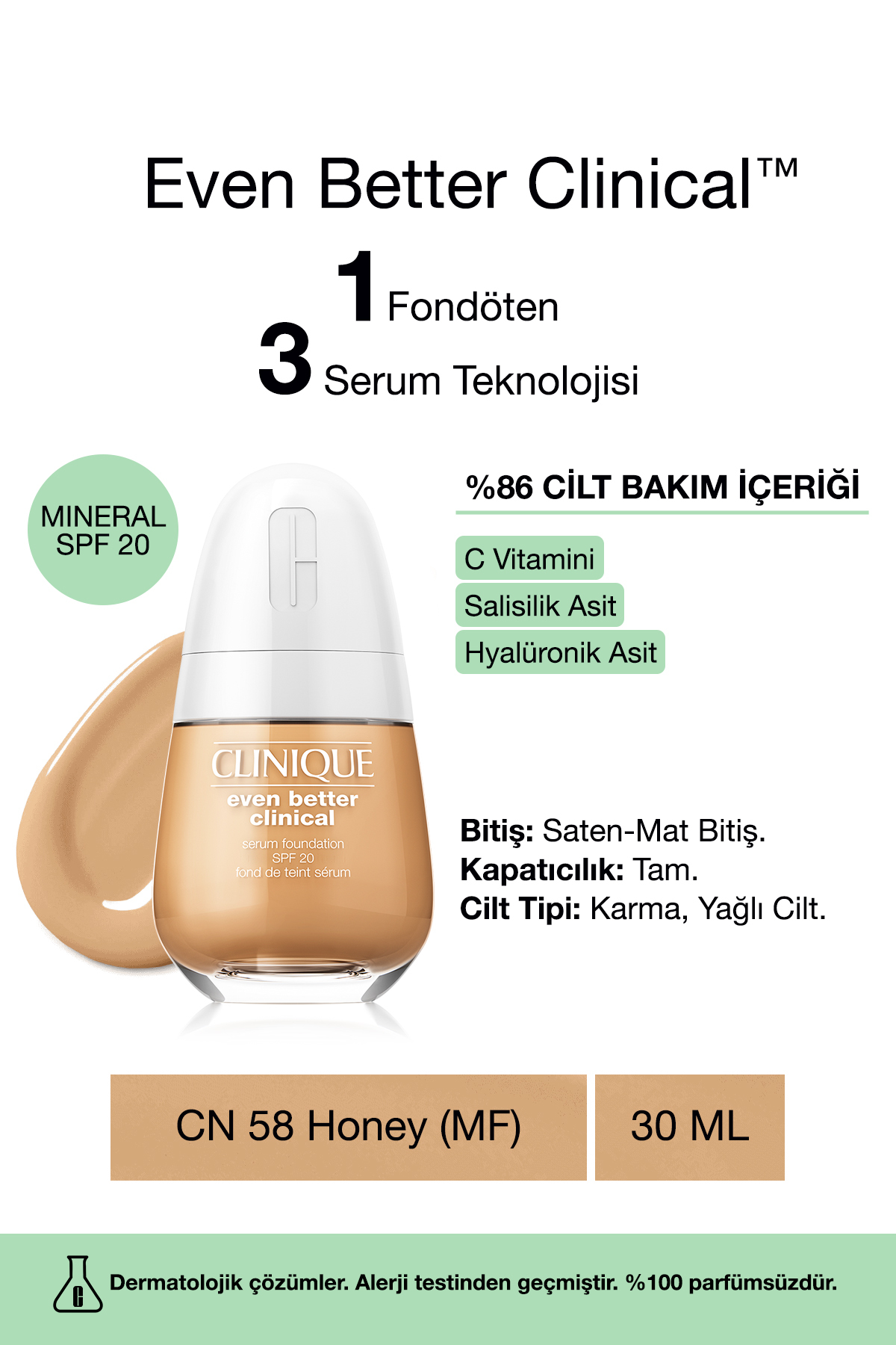 کرم پودر سرمی ایون بتر کلینیکال رنگ بژ  شمارهSPF 20  CN 58 کلینیک Clinique