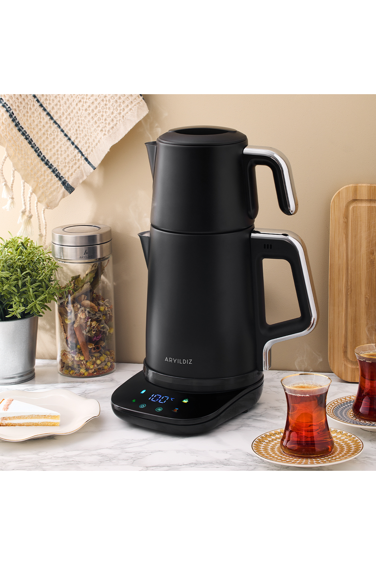 چای ساز دستگاه استیل ویژن مشکی مات اورجینال Aryıldız