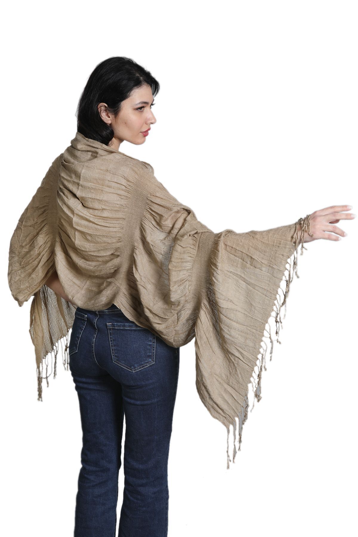 شال زنانه میستیک Mystic مدل MS-239، بژ، ۱۰۰٪ پنبه