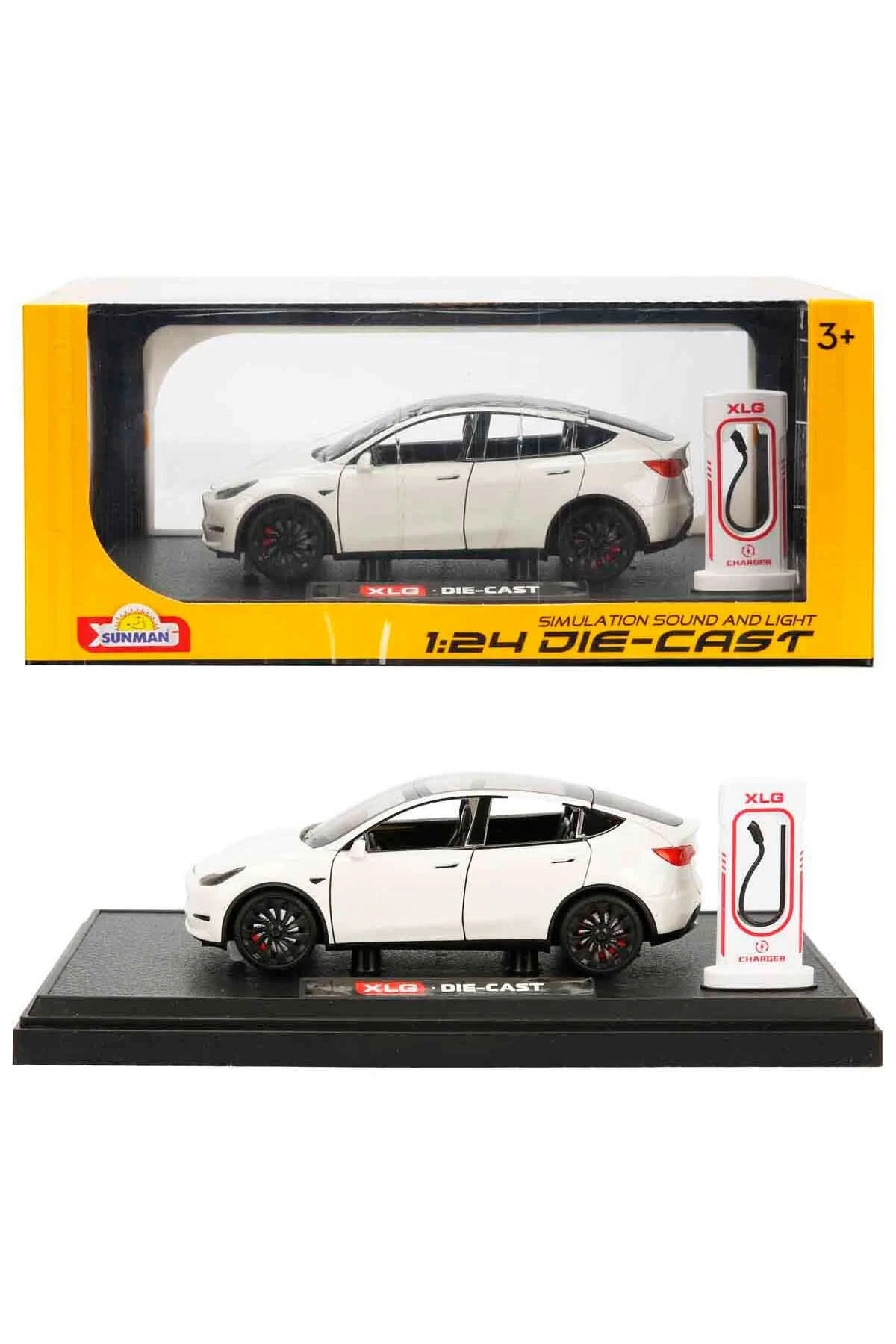 مدل خودرو DIE CAST COLLECTIVE 1:24 SCALE TESLA MODEL Y METAL CAR CHARGING STATION دارای صدا و نور از ترکیه welcomein