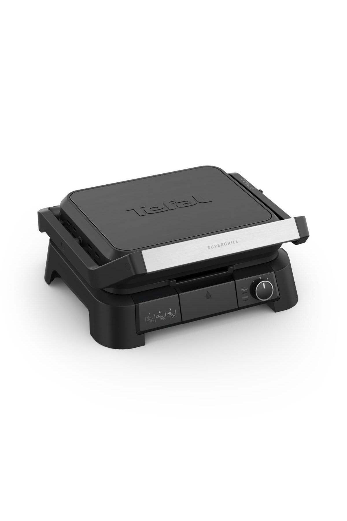 دستگاه ساندویچ و تست کباب پز توستر SUPERGRILL 3IN1 4 POTION ظرفیت 2000 وات مشکی اورجینال TEFAL