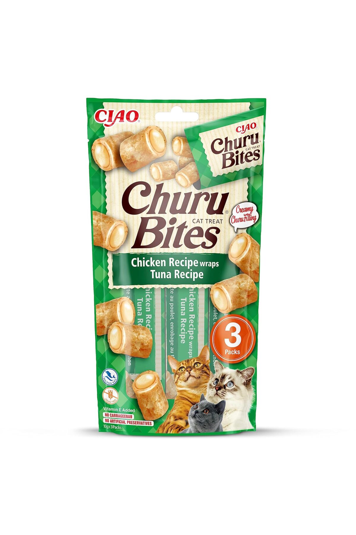 تشویقی گربه اینابا Inaba Churu Bites با مغزی کرمی و طعم ماهی تن