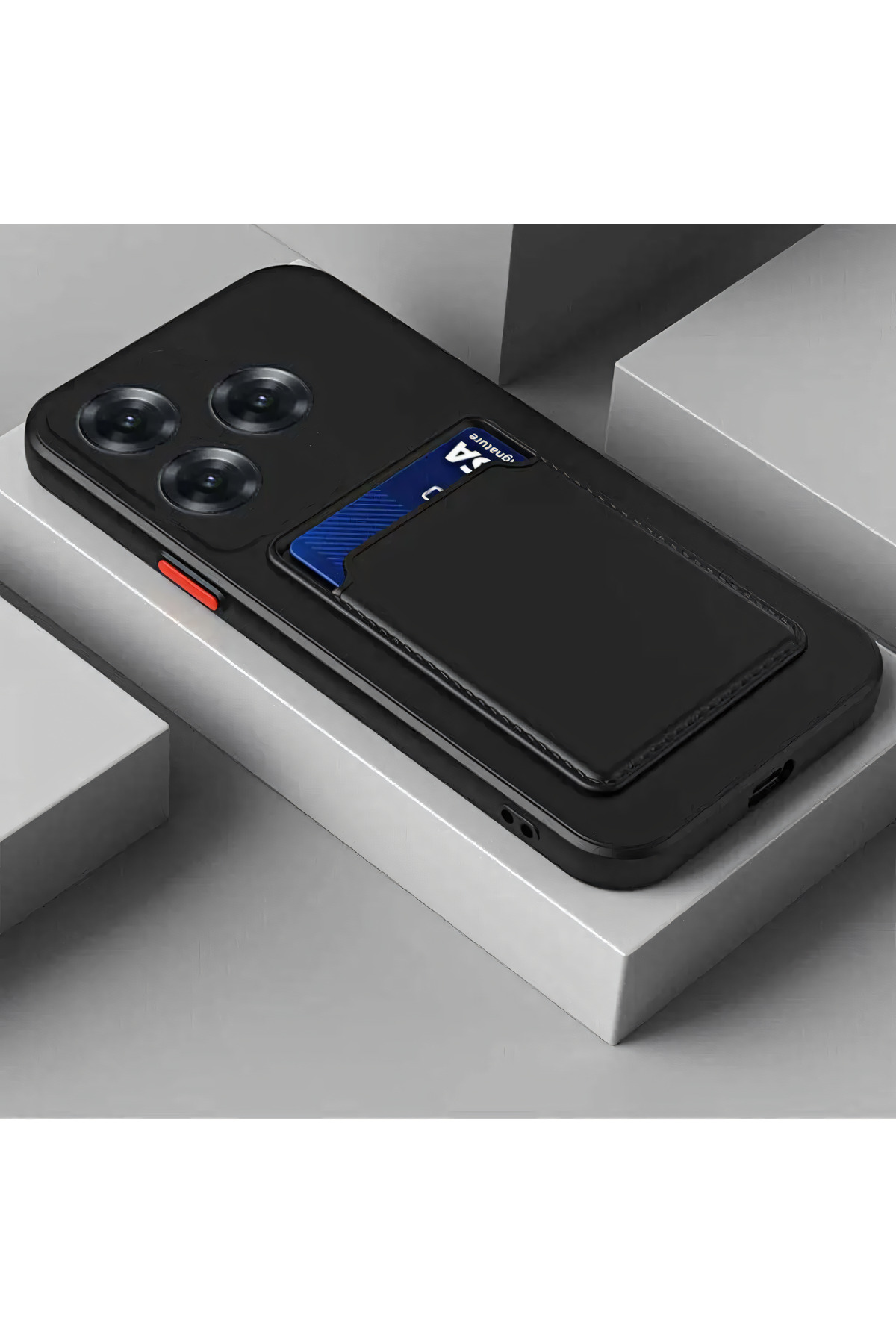 کاور و قاب 4G شیائومی REDMI 13 با محافظ دوربین جای کارت در پشت کیف پول دکمه‌های قرمز سیلیکونی مشکی فیبکس Fibaks