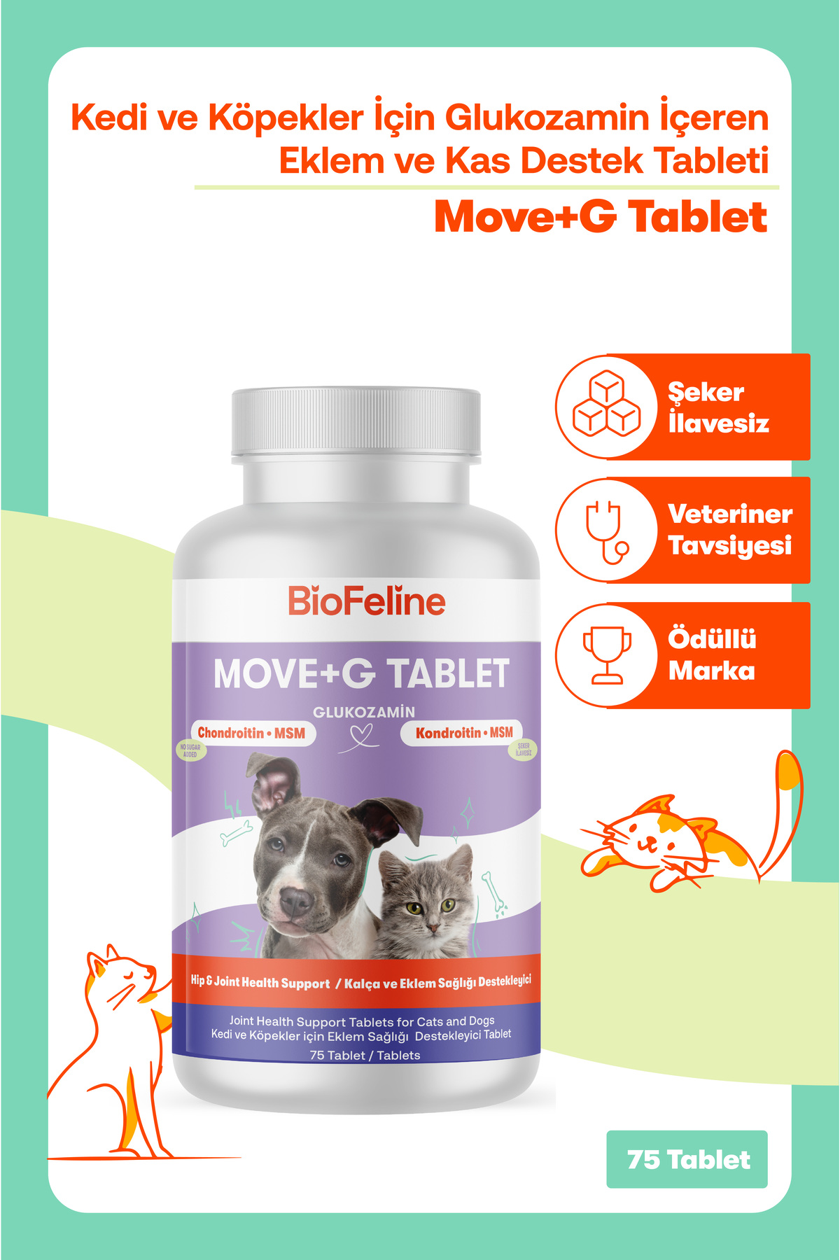 مجموعه قرص گربه و سگ بایوفلین BioFeline؛ گلوکزامین، ادراری، Immune C و MSM