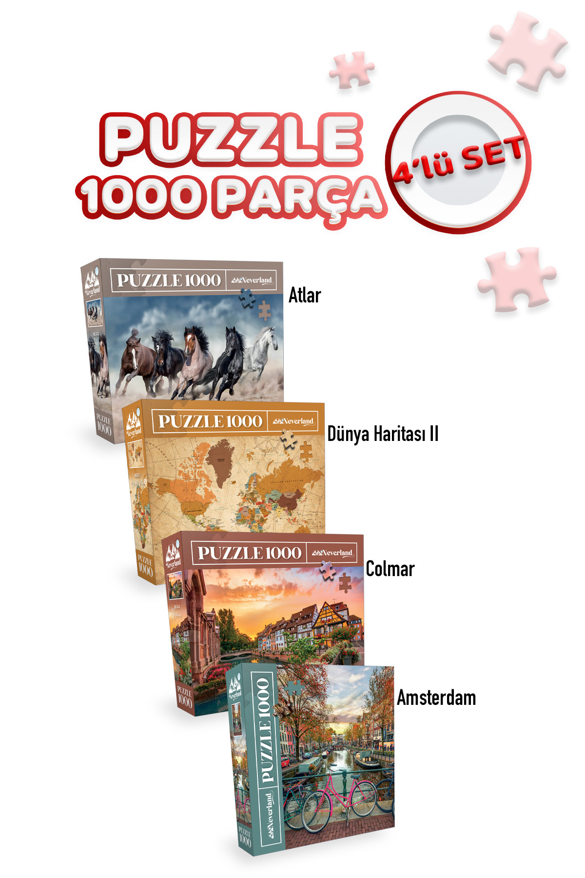 پازل 4 قطعه 1000 COLMAR AMSTERDAM نقشه جهانی II اسب ها Neverland