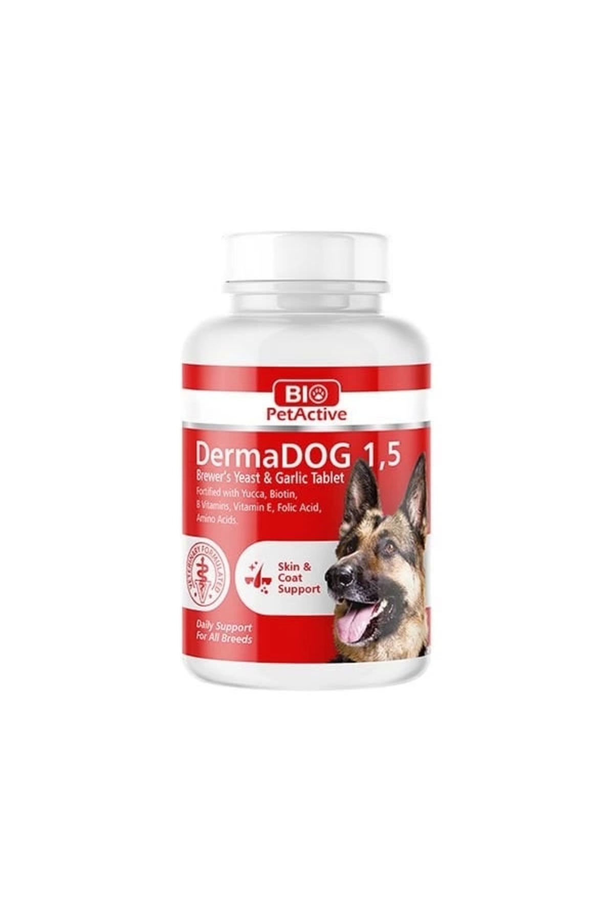 قرص مخمر سیر پت اکتیو Pet Active، سری Derma، برای سگ‌های نژاد متوسط، ۵۰ عدد، ۷۵ گرم