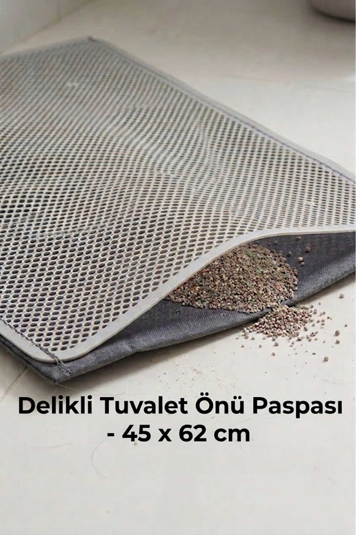 توالت سرپوشیده گربه پتوزی Petozi مدل ŞYKAPM3، خاکستری، همراه زیرانداز الک‌دار و بیلچه